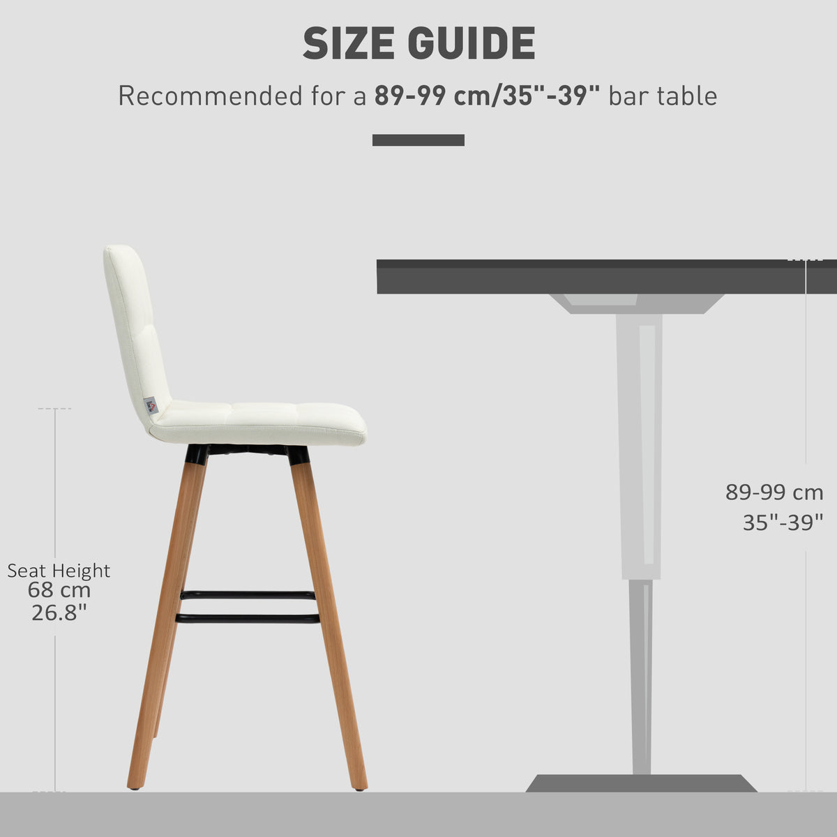 Modern Bar Stools Set of 2 - 38" White Upholstered Stools-Home Furnishings > Kitchen & Dining Furniture > Bar Stools-DECOROLALA