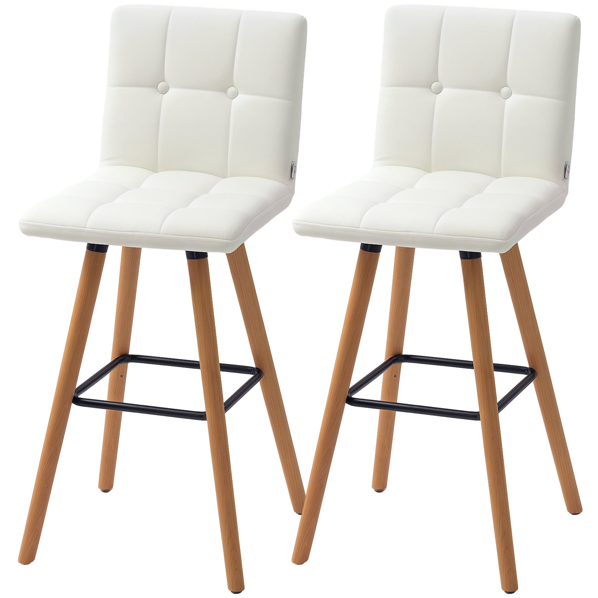 Modern Bar Stools Set of 2 - 38" White Upholstered Stools-Home Furnishings > Kitchen & Dining Furniture > Bar Stools-DECOROLALA