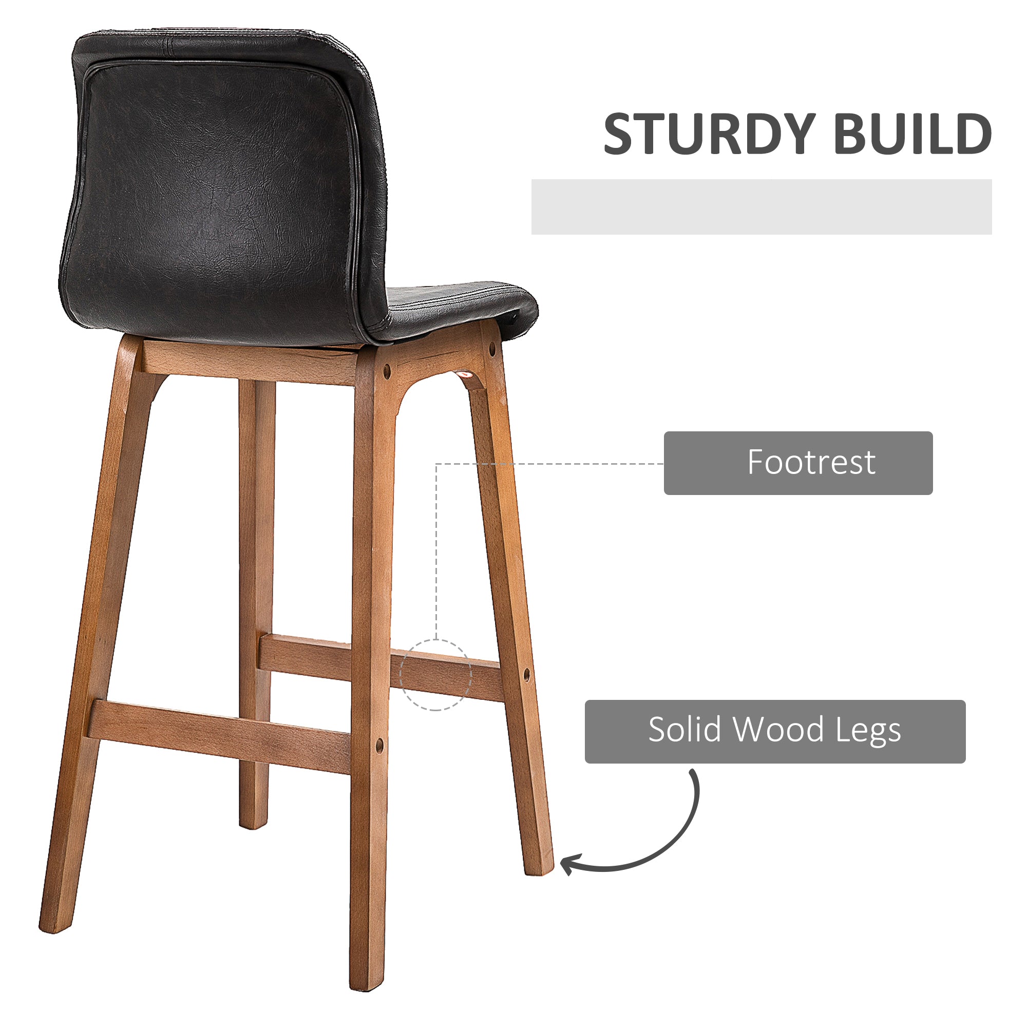 Modern Bar Stools Set of 2 - Dark Brown PU Leather Wooden Frame Dining Chairs-DECOROLALA