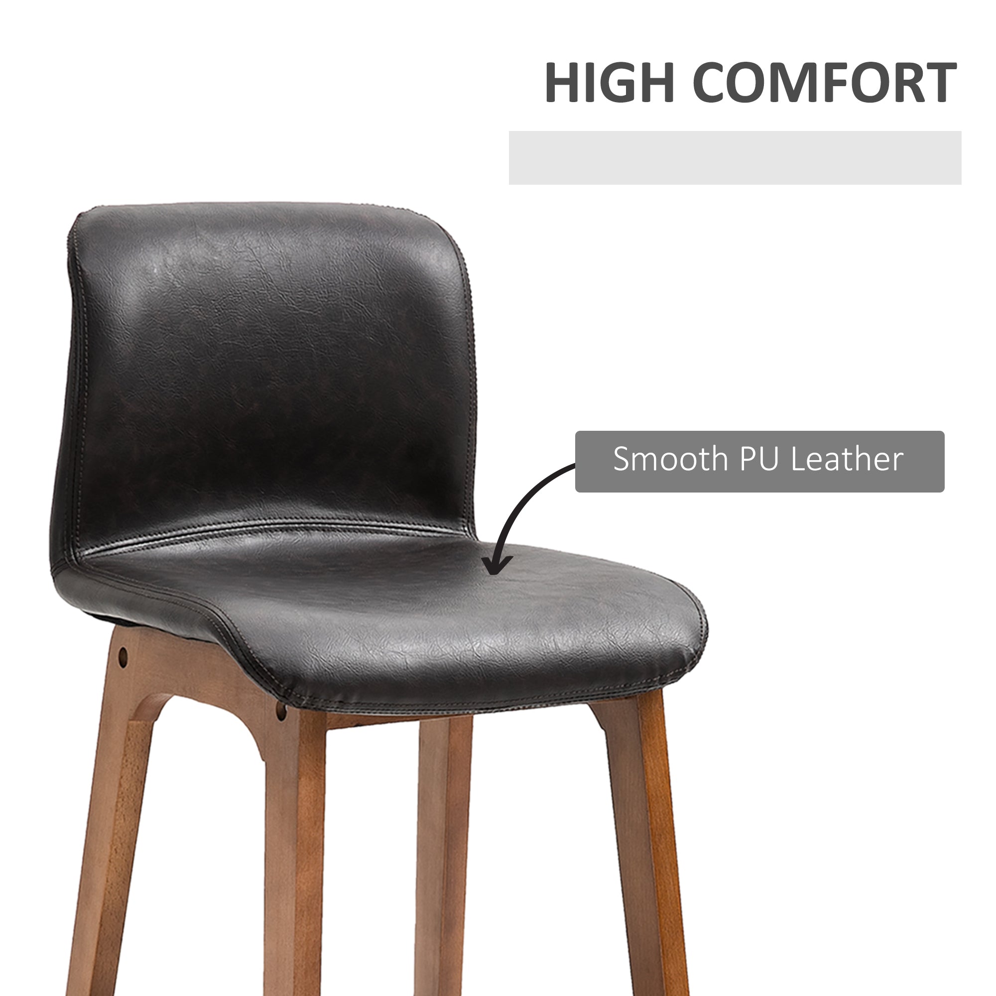 Modern Bar Stools Set of 2 - Dark Brown PU Leather Wooden Frame Dining Chairs-DECOROLALA