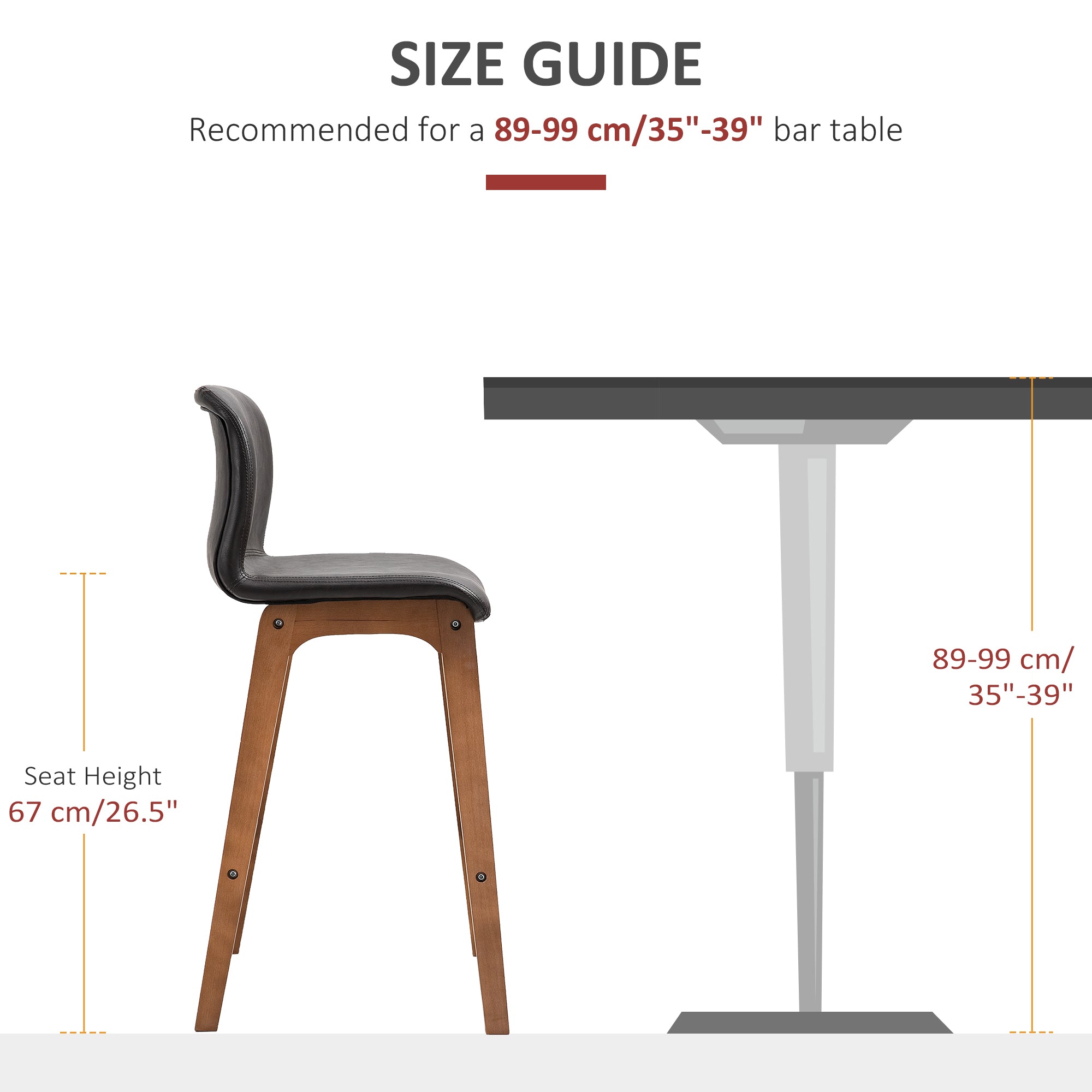 Modern Bar Stools Set of 2 - Dark Brown PU Leather Wooden Frame Dining Chairs-DECOROLALA