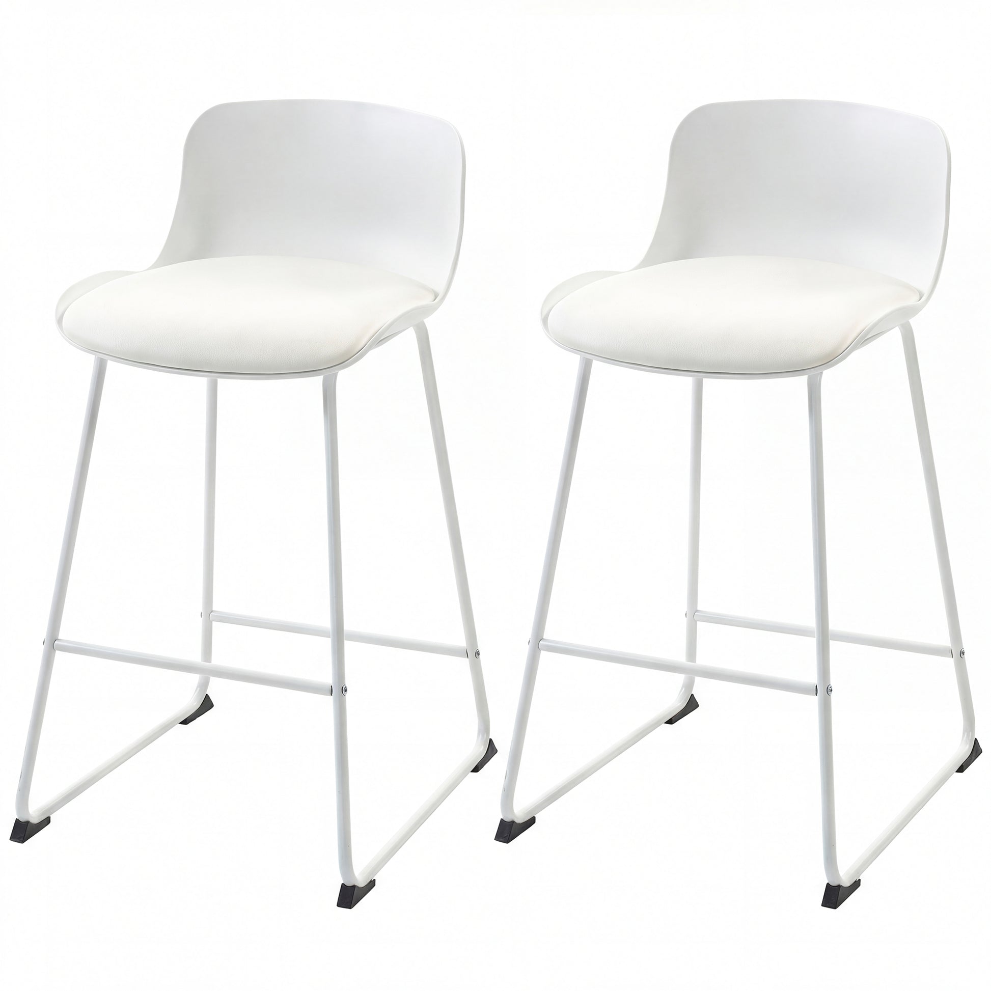 Modern Bar Stools Set of 2, PU Leather Barstools, Counter Height Kitchen Chairs for Breakfast Bars, Dining Room, White-Home Furnishings > Kitchen & Dining Furniture > Bar Stools-DECOROLALA