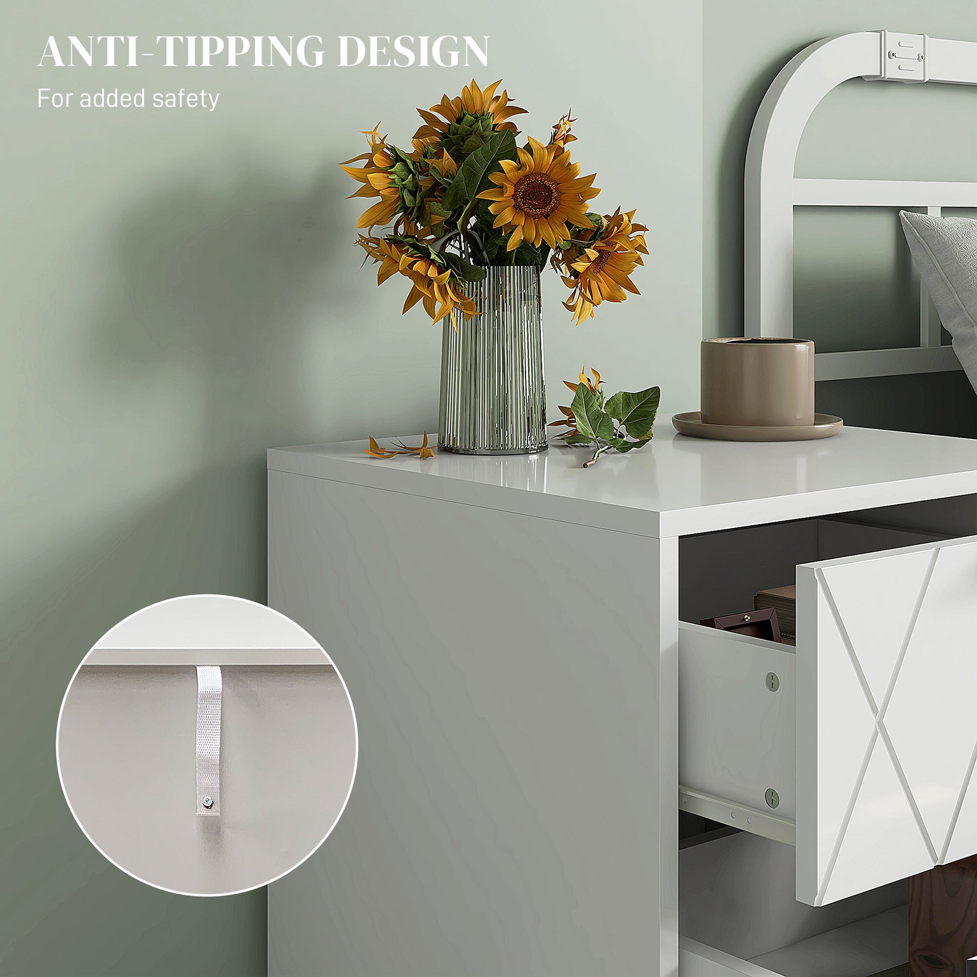 Modern Bedside Table, Accent Nightstand with 2 Drawers, Bed End Table for Bedroom, Living Room, White-Home Furnishings > Bedroom Furniture > Bedside Tables-DECOROLALA