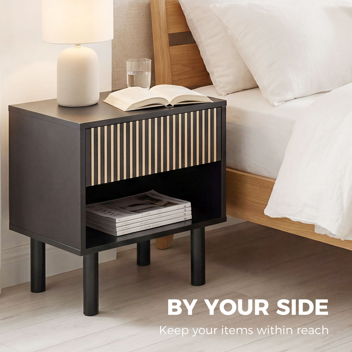 Modern Bedside Table - Black Nightstand with Drawer 18.5"-Home Furnishings > Bedroom Furniture > Bedside Tables-DECOROLALA