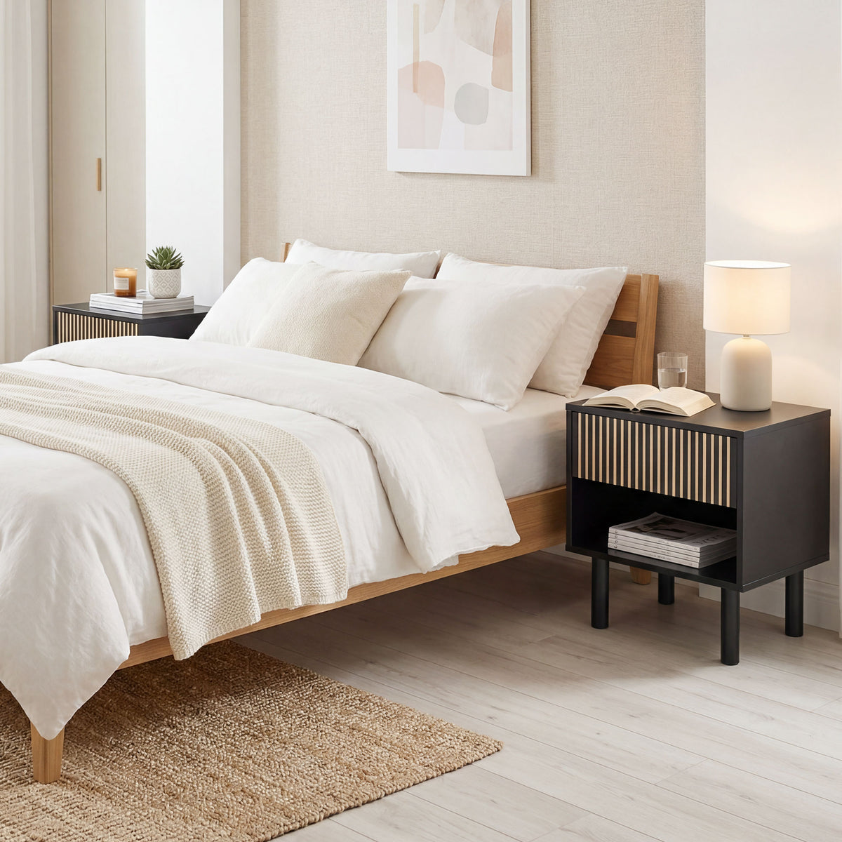 Modern Bedside Table - Black Nightstand with Drawer 18.5"-Home Furnishings > Bedroom Furniture > Bedside Tables-DECOROLALA