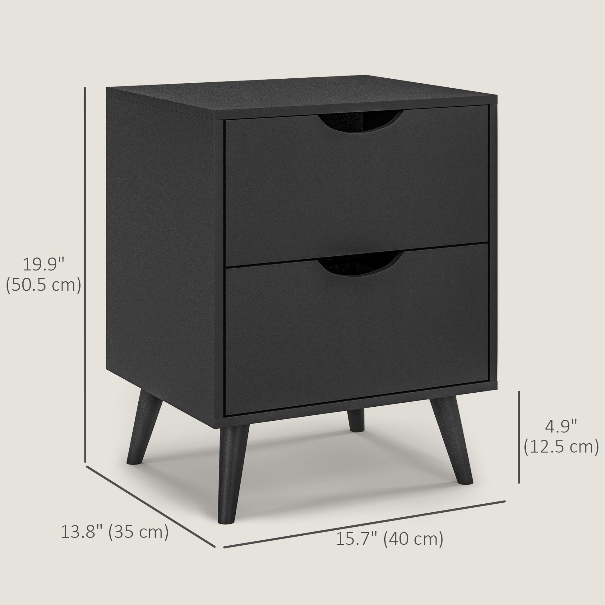 Modern Bedside Table, Nightstand with 2 Drawers and Pine Wood Legs for Bedroom, Living Room, Black-Home Furnishings > Bedroom Furniture > Bedside Tables-DECOROLALA