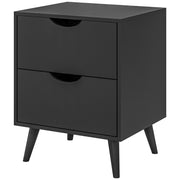 Modern Bedside Table, Nightstand with 2 Drawers and Pine Wood Legs for Bedroom, Living Room, Black-Home Furnishings > Bedroom Furniture > Bedside Tables-DECOROLALA