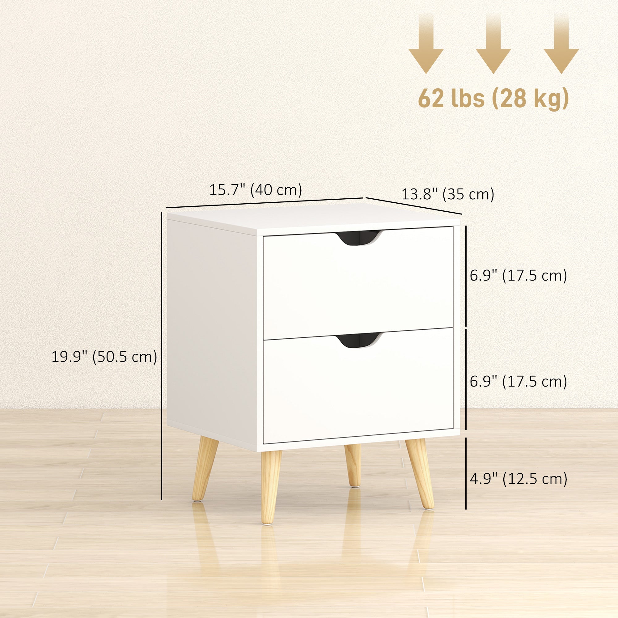 Modern Bedside Table Set of 2 - White 2-Drawer Nightstand-Home Furnishings > Bedroom Furniture > Bedside Tables-DECOROLALA