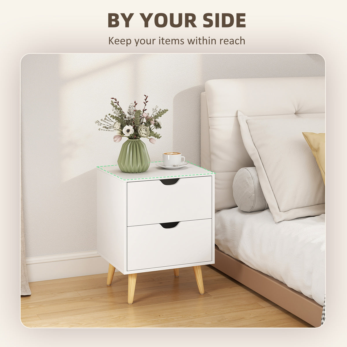 Modern Bedside Table Set of 2 - White 2-Drawer Nightstand-Home Furnishings > Bedroom Furniture > Bedside Tables-DECOROLALA