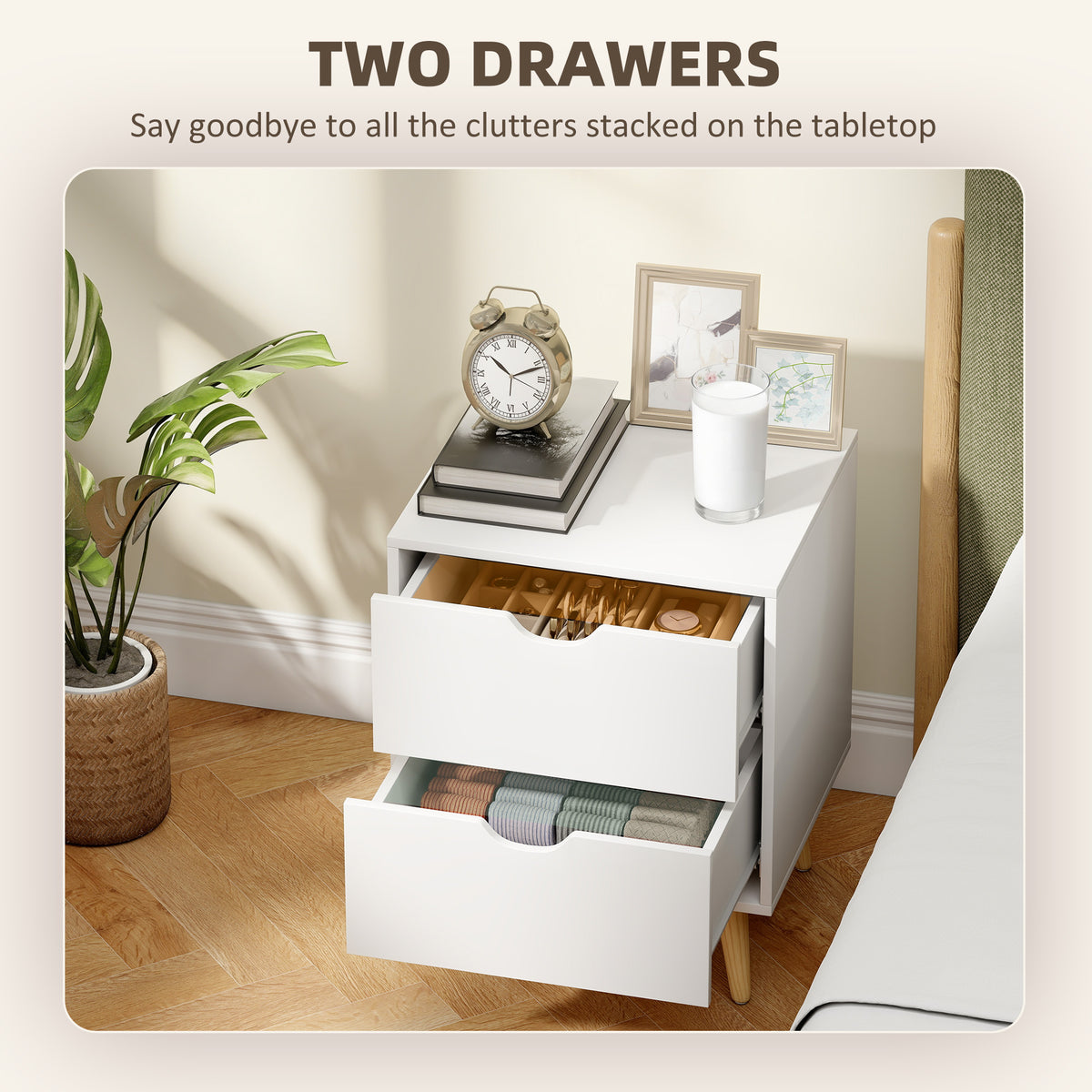 Modern Bedside Table Set of 2 - White 2-Drawer Nightstand-Home Furnishings > Bedroom Furniture > Bedside Tables-DECOROLALA