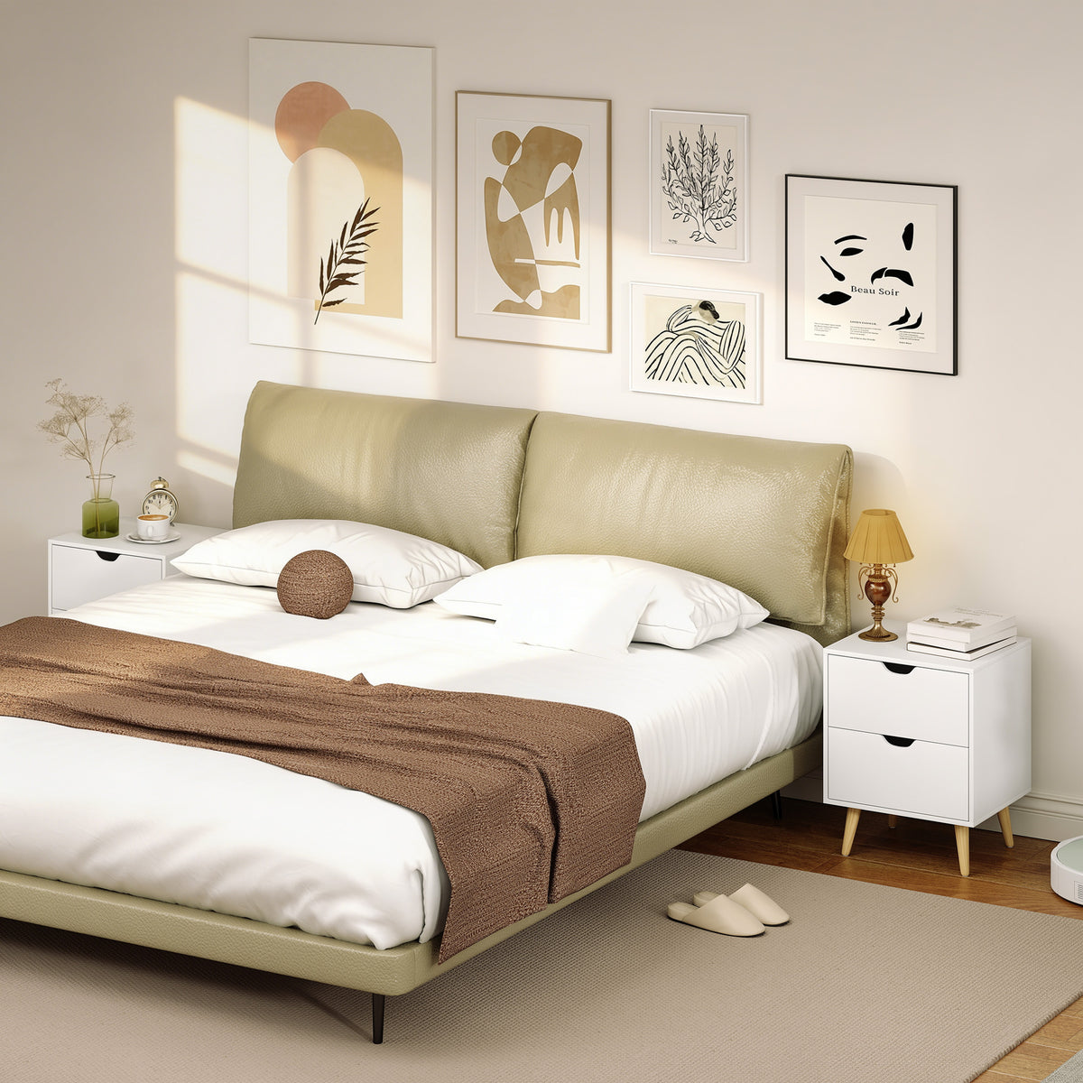 Modern Bedside Table Set of 2 - White 2-Drawer Nightstand-Home Furnishings > Bedroom Furniture > Bedside Tables-DECOROLALA