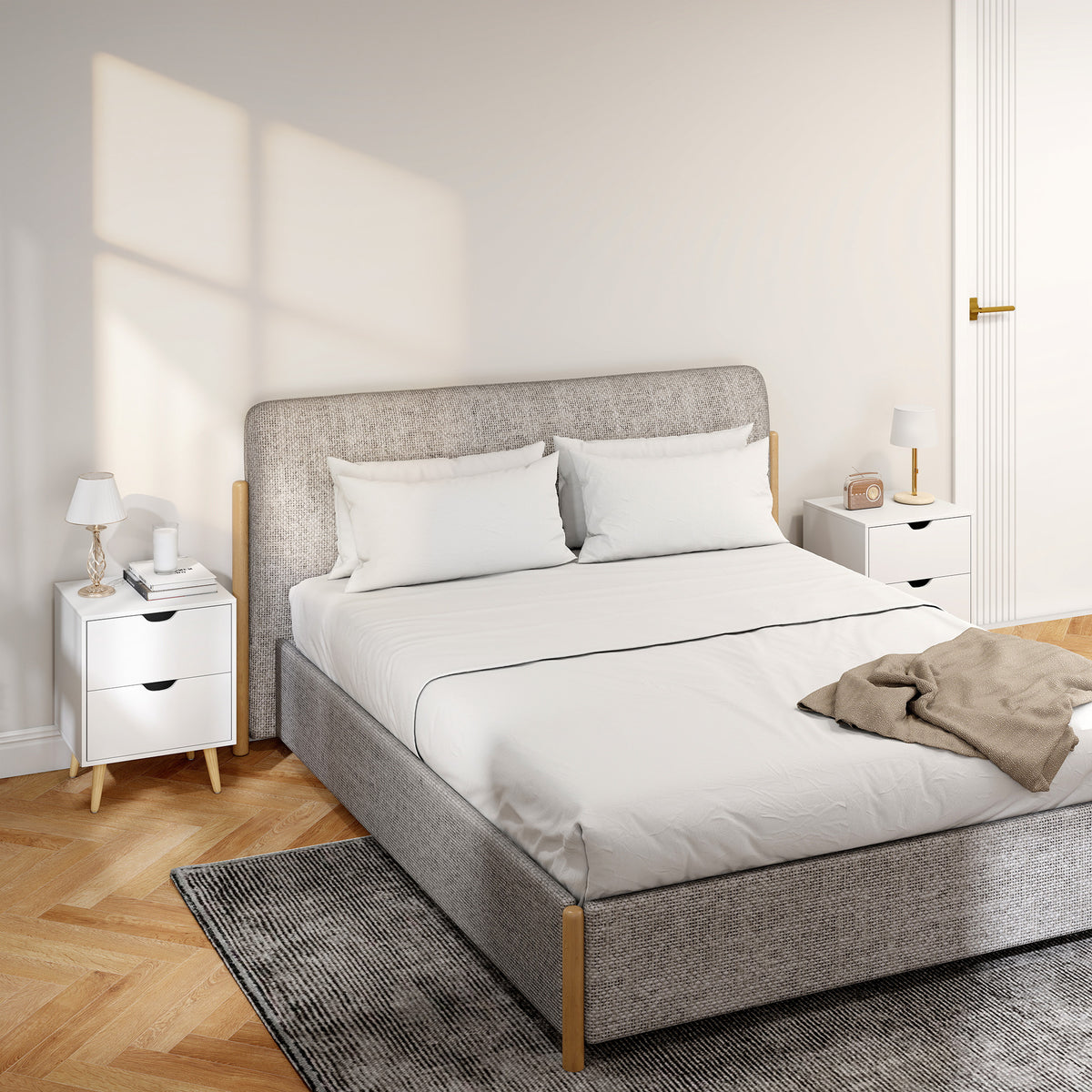 Modern Bedside Table Set of 2 - White 2-Drawer Nightstand-Home Furnishings > Bedroom Furniture > Bedside Tables-DECOROLALA