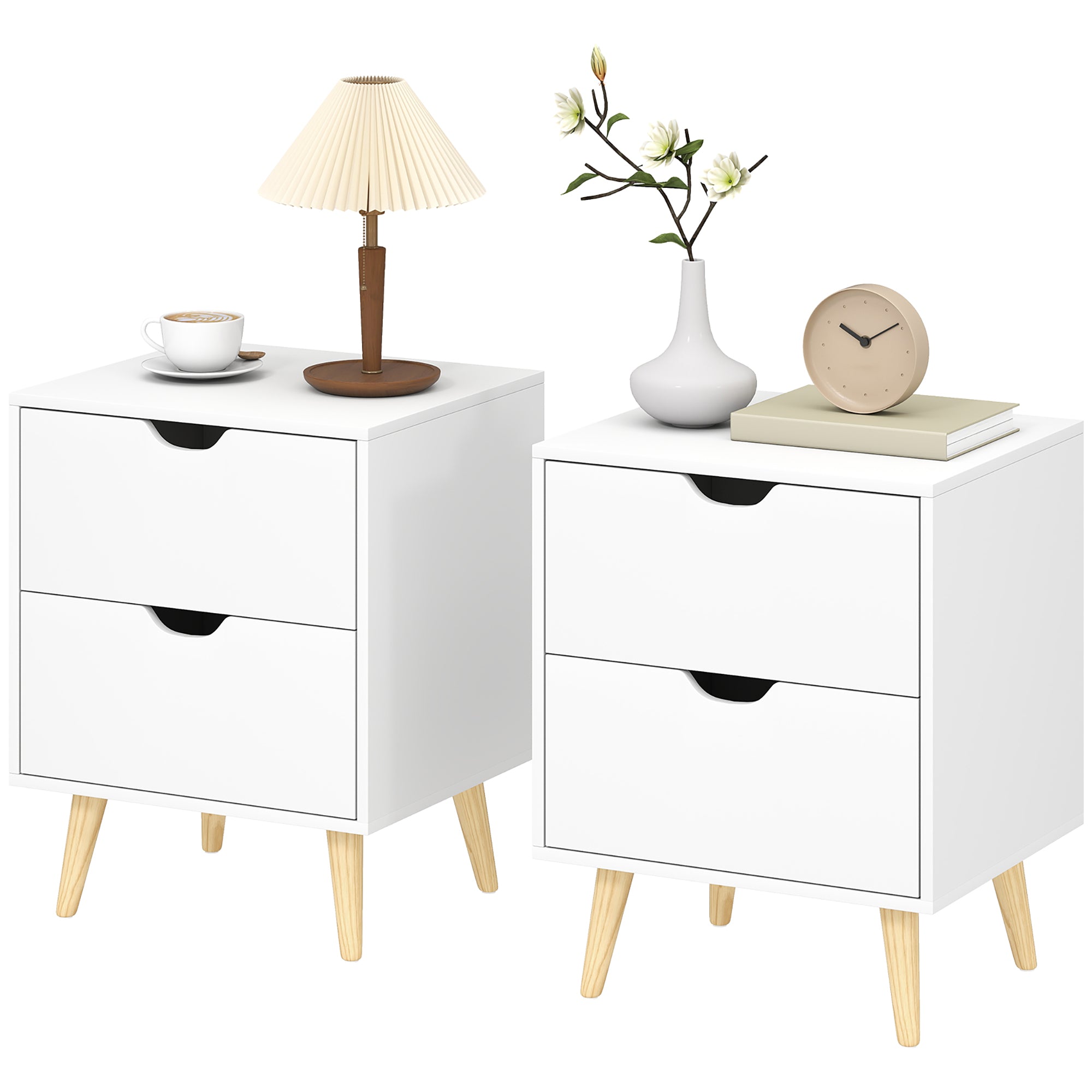 Modern Bedside Table Set of 2 - White 2-Drawer Nightstand-Home Furnishings > Bedroom Furniture > Bedside Tables-DECOROLALA