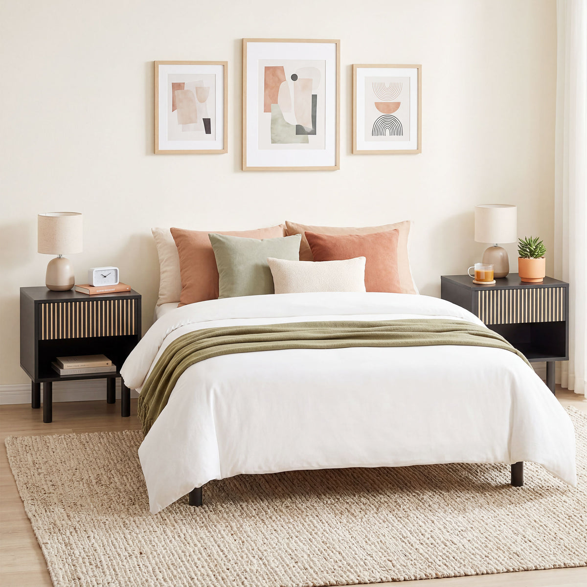 Modern Bedside Table with Drawer and Shelf - Black-Home Furnishings > Bedroom Furniture > Bedside Tables-DECOROLALA