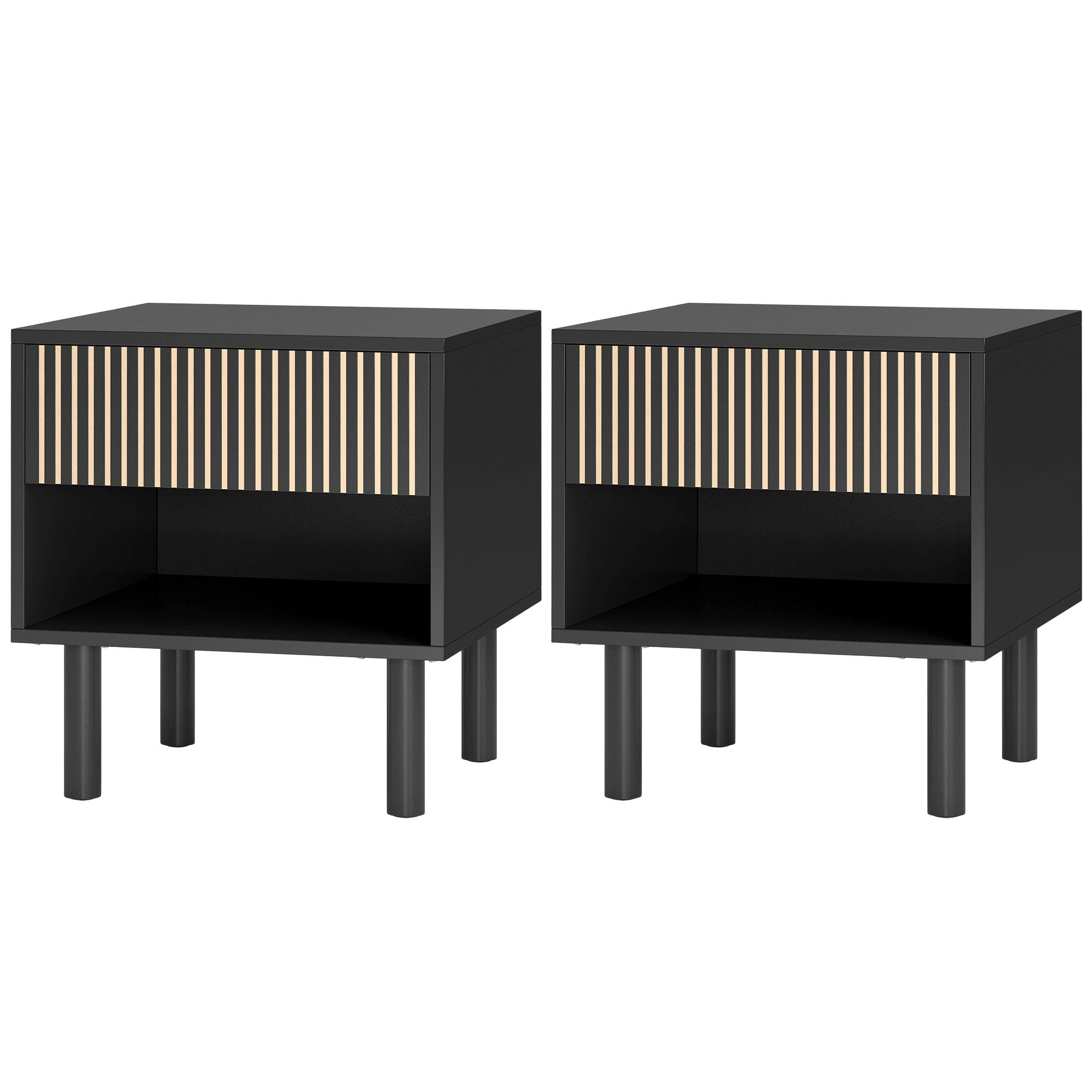 Modern Bedside Table with Drawer and Shelf - Black-Home Furnishings > Bedroom Furniture > Bedside Tables-DECOROLALA