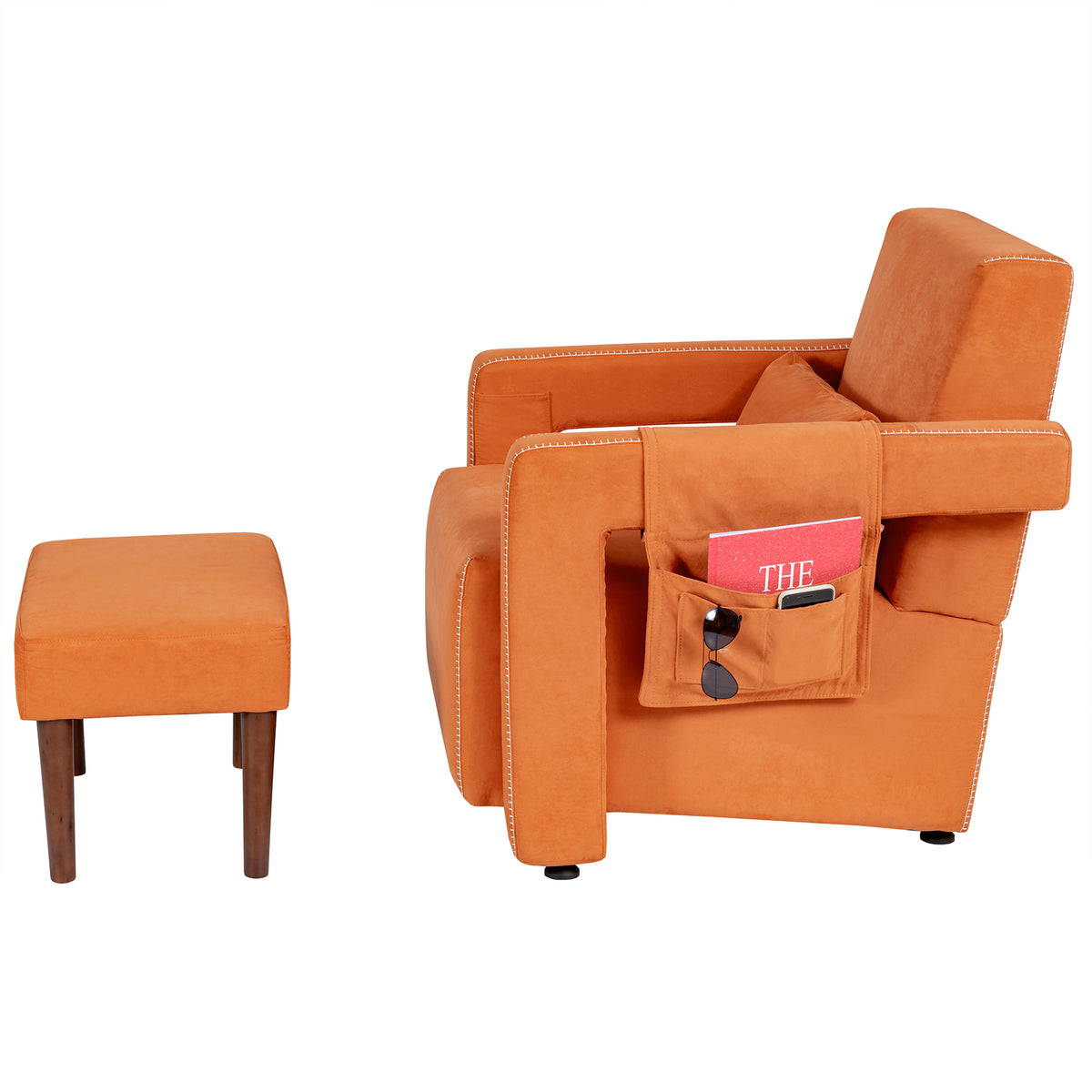 Modern Berber Fleece Single Sofa Chair with Ottoman and Waist Pillow-Orange-Accent Chairs-DECOROLALA