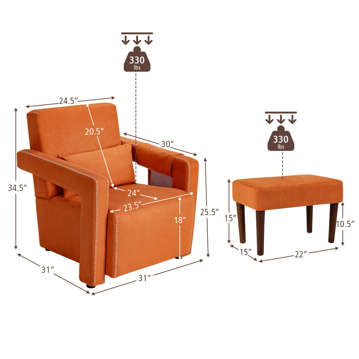 Modern Berber Fleece Single Sofa Chair with Ottoman and Waist Pillow-Orange-Accent Chairs-DECOROLALA