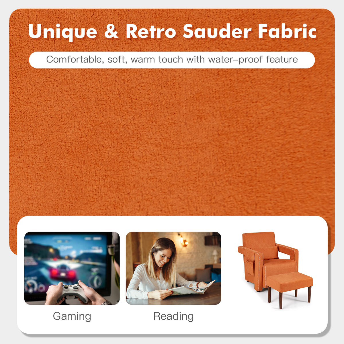Modern Berber Fleece Single Sofa Chair with Ottoman and Waist Pillow-Orange-Accent Chairs-DECOROLALA