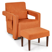Modern Berber Fleece Single Sofa Chair with Ottoman and Waist Pillow-Orange-Accent Chairs-DECOROLALA