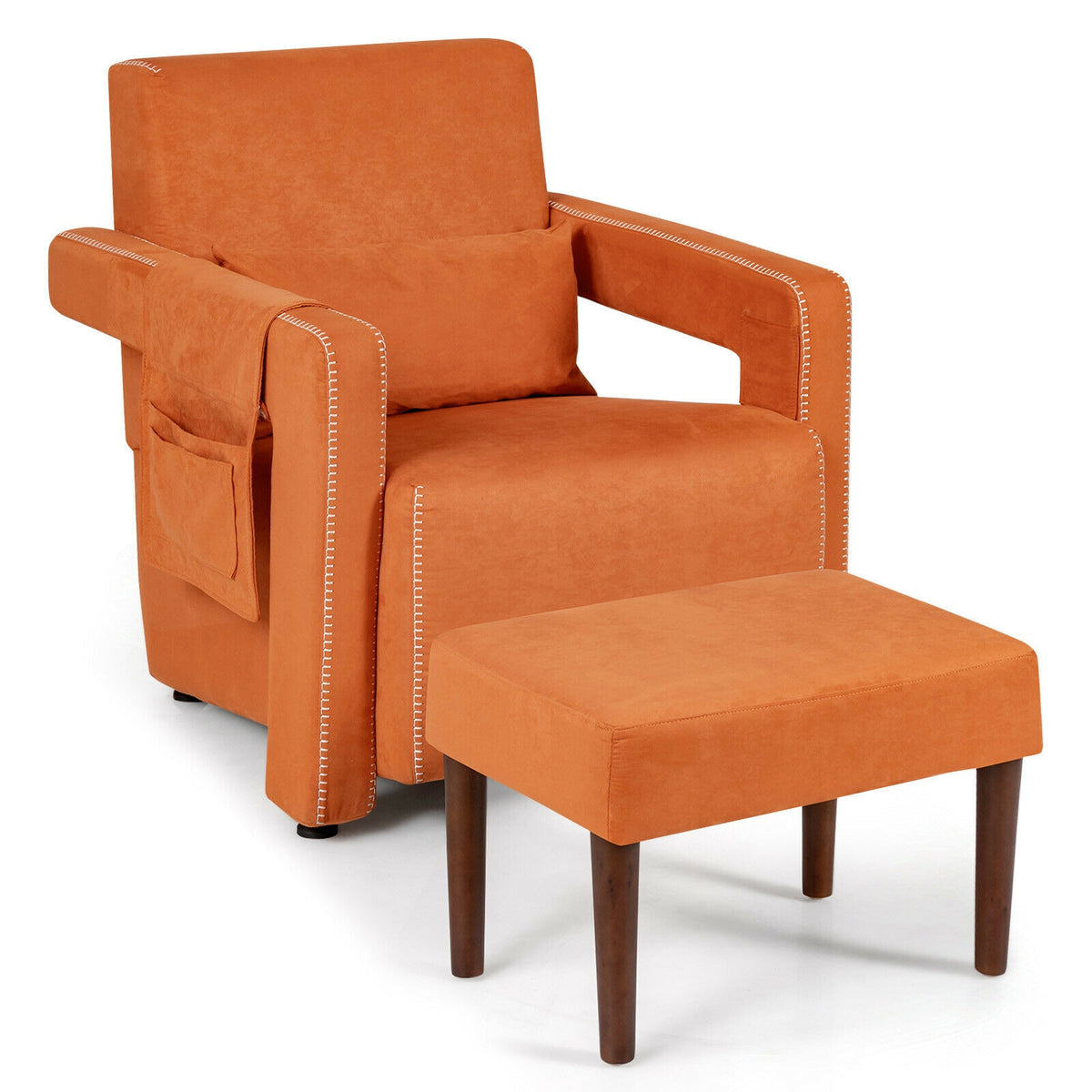 Modern Berber Fleece Single Sofa Chair with Ottoman and Waist Pillow-Orange-Accent Chairs-DECOROLALA