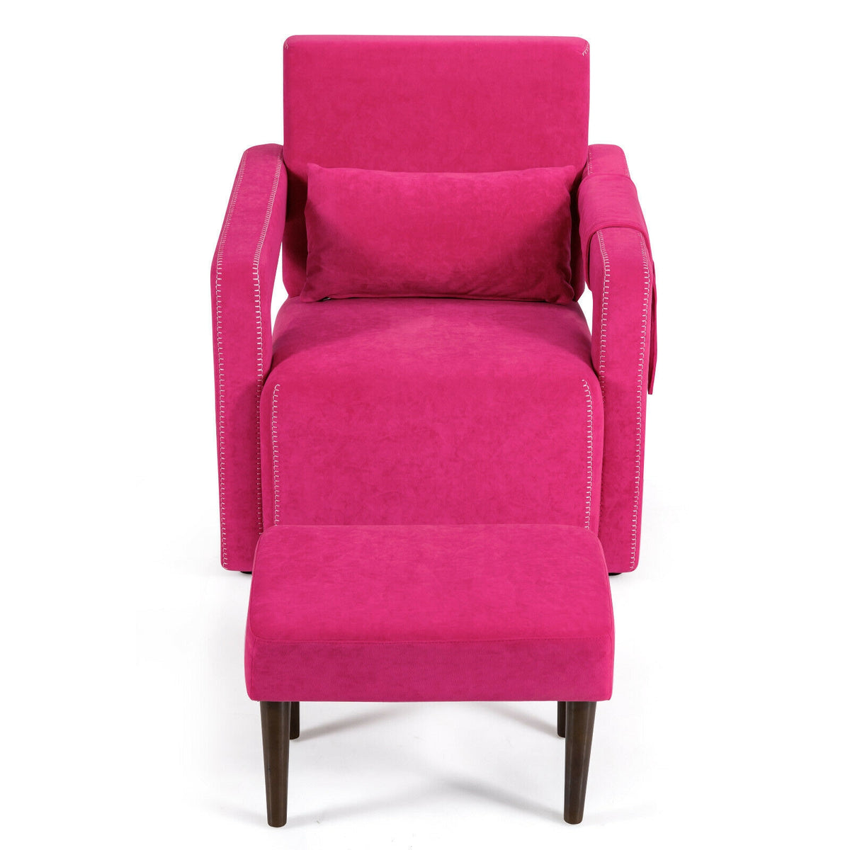 Modern Berber Fleece Single Sofa Chair with Ottoman and Waist Pillow-Red-Accent Chairs-DECOROLALA