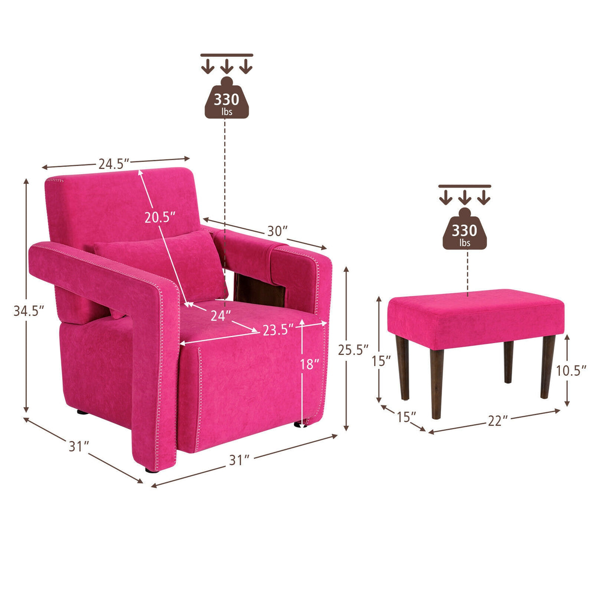 Modern Berber Fleece Single Sofa Chair with Ottoman and Waist Pillow-Red-Accent Chairs-DECOROLALA