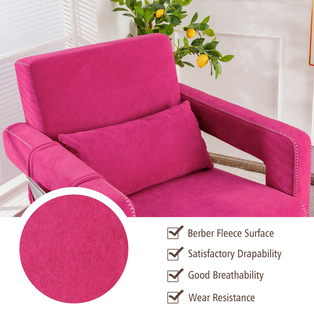 Modern Berber Fleece Single Sofa Chair with Ottoman and Waist Pillow-Red-Accent Chairs-DECOROLALA