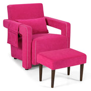 Modern Berber Fleece Single Sofa Chair with Ottoman and Waist Pillow-Red-Accent Chairs-DECOROLALA