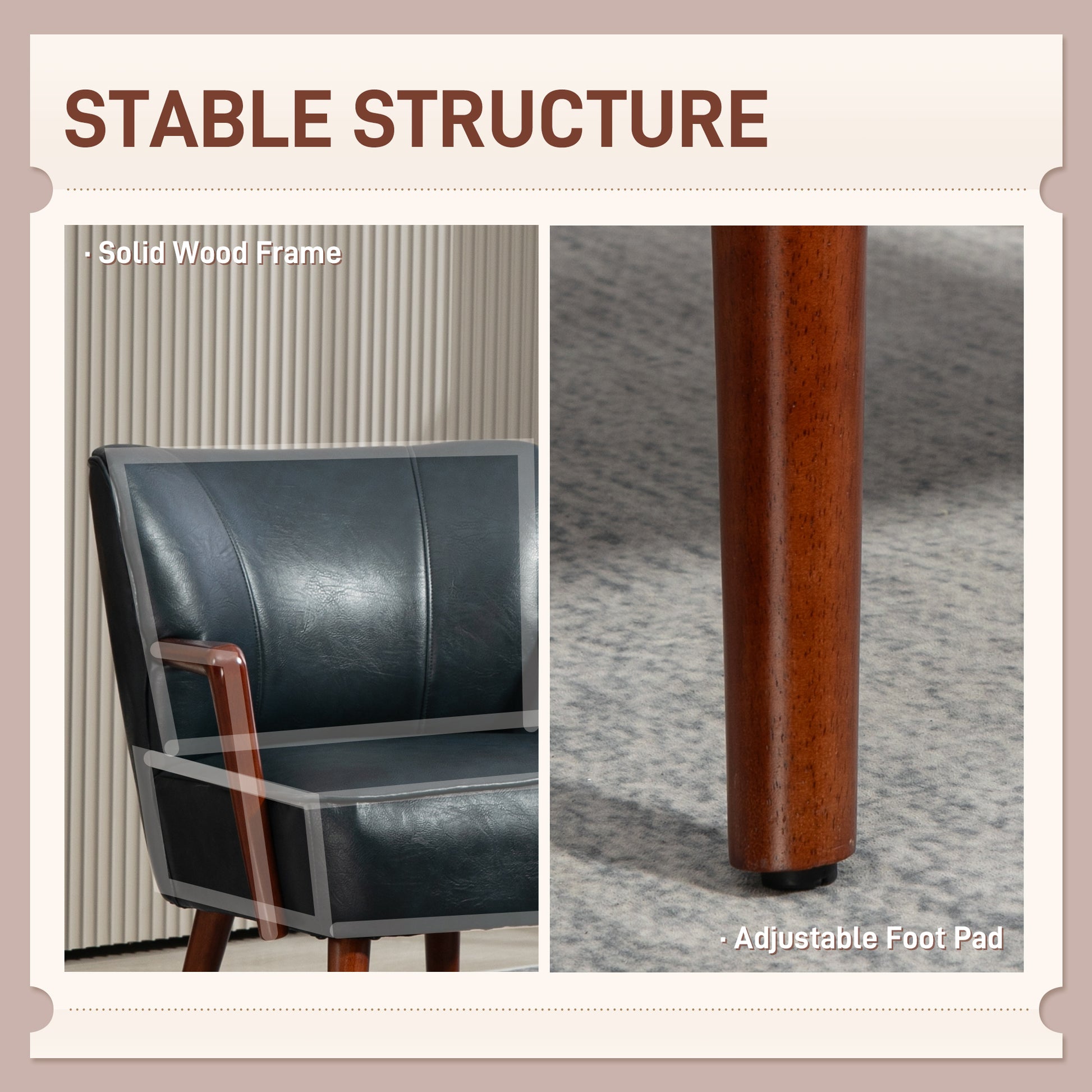 Modern Blue Accent Chair, Faux Leather, Wood Legs, Padded Seat-DECOROLALA