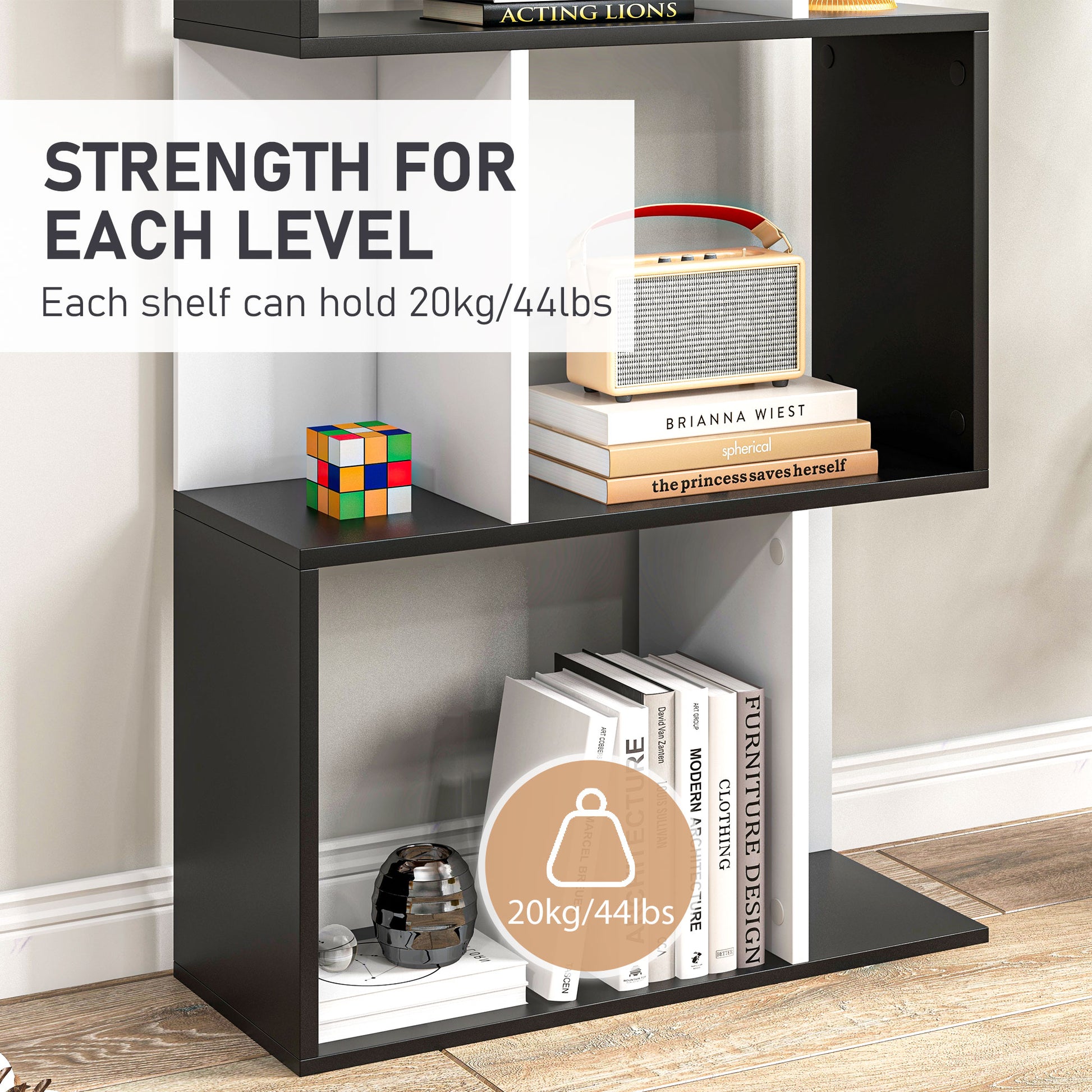 Modern Bookcase 5-Tier Display Shelf Storage Shelf Room Divider Living Room Home Office Furniture, Black-Home Furnishings > Storage & Organization > Bookshelves & Bookcases > Display Bookshelves-DECOROLALA
