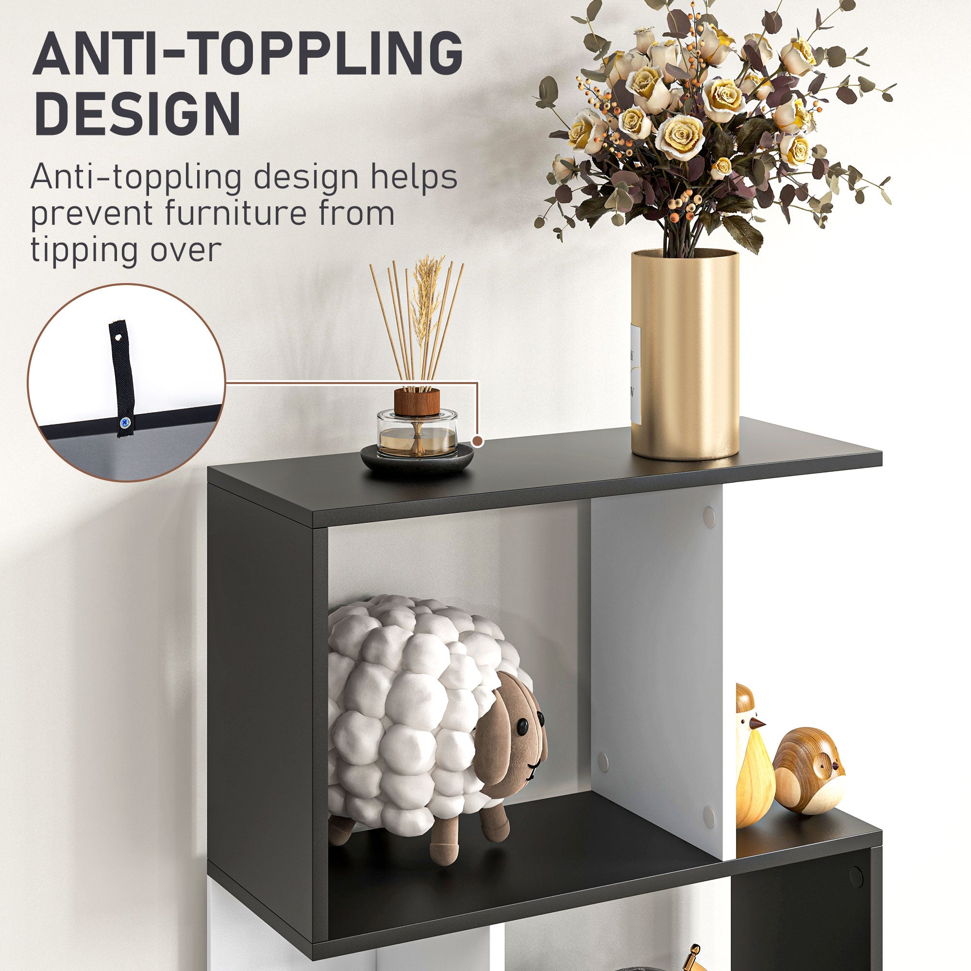 Modern Bookcase 5-Tier Display Shelf Storage Shelf Room Divider Living Room Home Office Furniture, Black-Home Furnishings > Storage & Organization > Bookshelves & Bookcases > Display Bookshelves-DECOROLALA