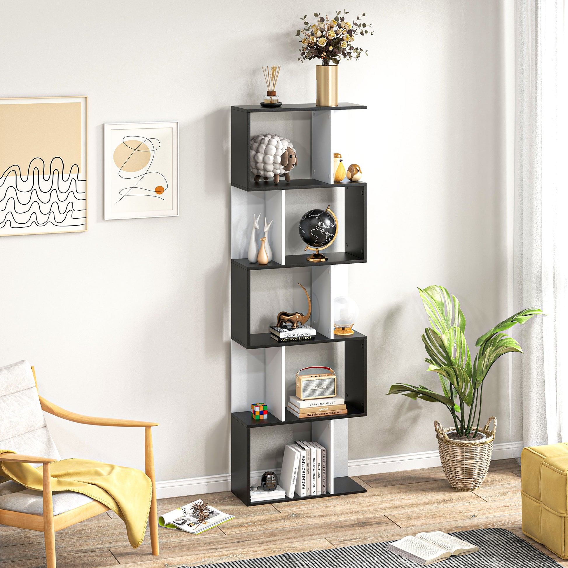 Modern Bookcase 5-Tier Display Shelf Storage Shelf Room Divider Living Room Home Office Furniture, Black-Home Furnishings > Storage & Organization > Bookshelves & Bookcases > Display Bookshelves-DECOROLALA