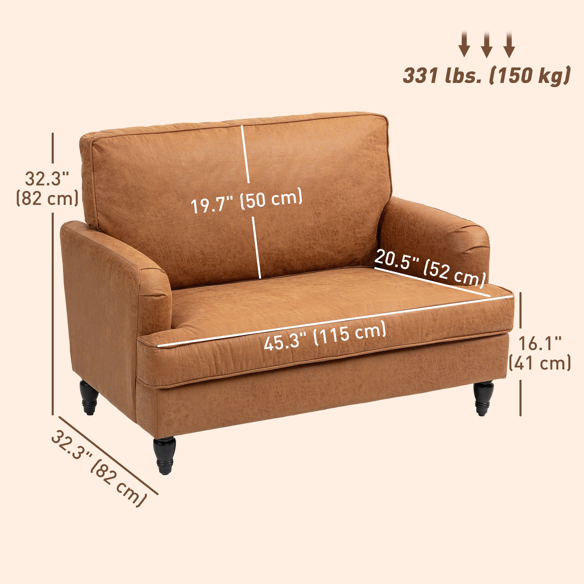 Modern Brown Accent Chair, Leathaire, Wide Seat, Relax, Living Room-DECOROLALA