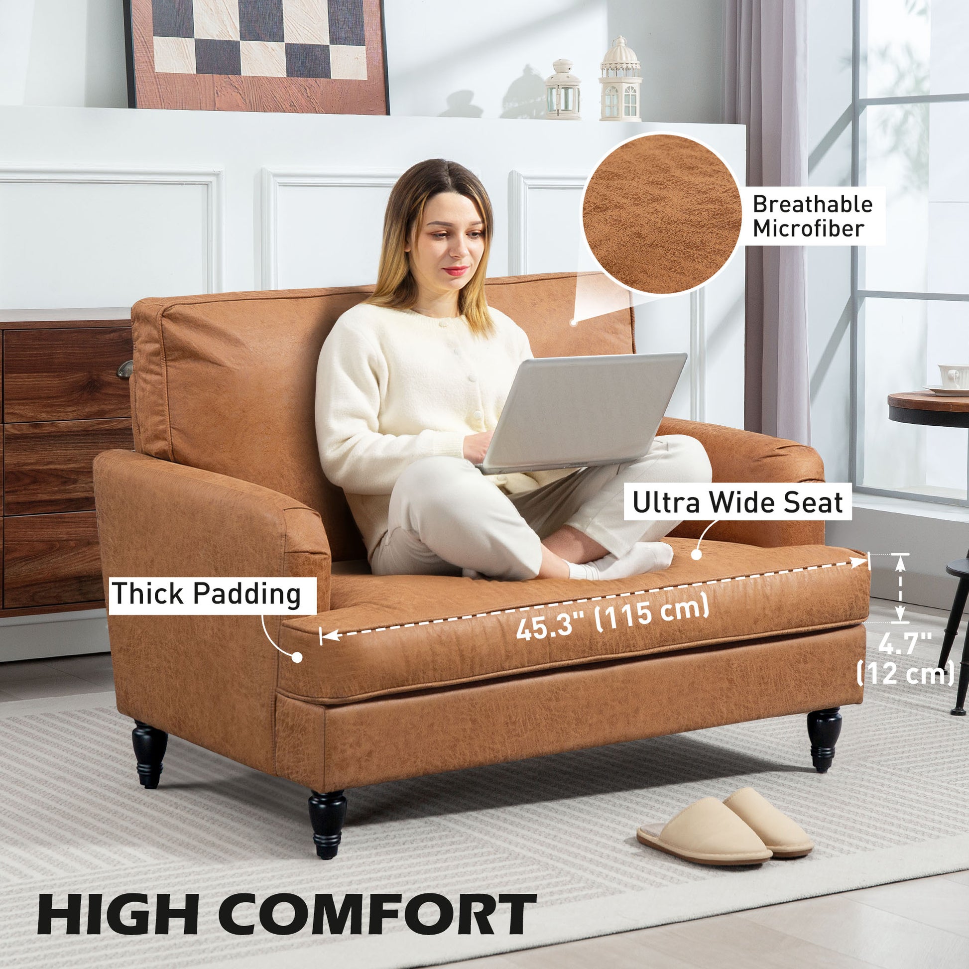 Modern Brown Accent Chair, Leathaire, Wide Seat, Relax, Living Room-DECOROLALA