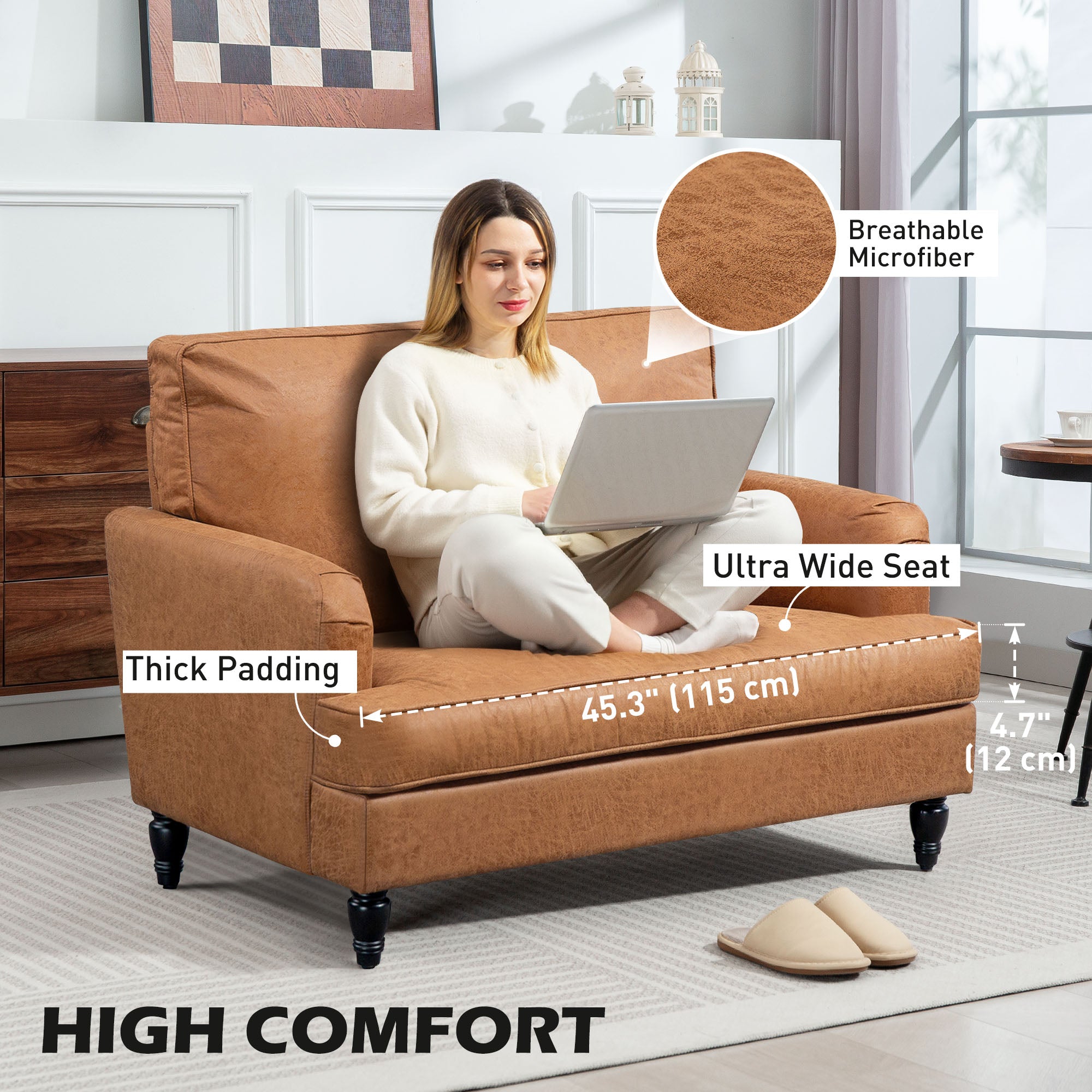 Modern Brown Accent Chair, Leathaire, Wide Seat, Relax, Living Room-DECOROLALA