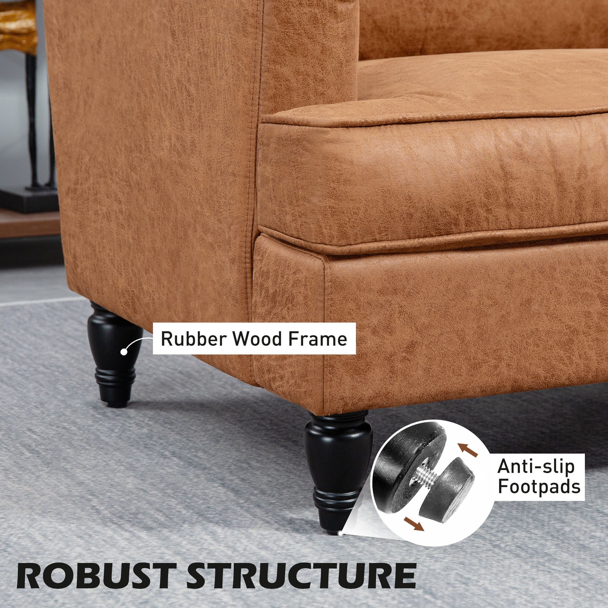 Modern Brown Accent Chair, Leathaire, Wide Seat, Relax, Living Room-DECOROLALA