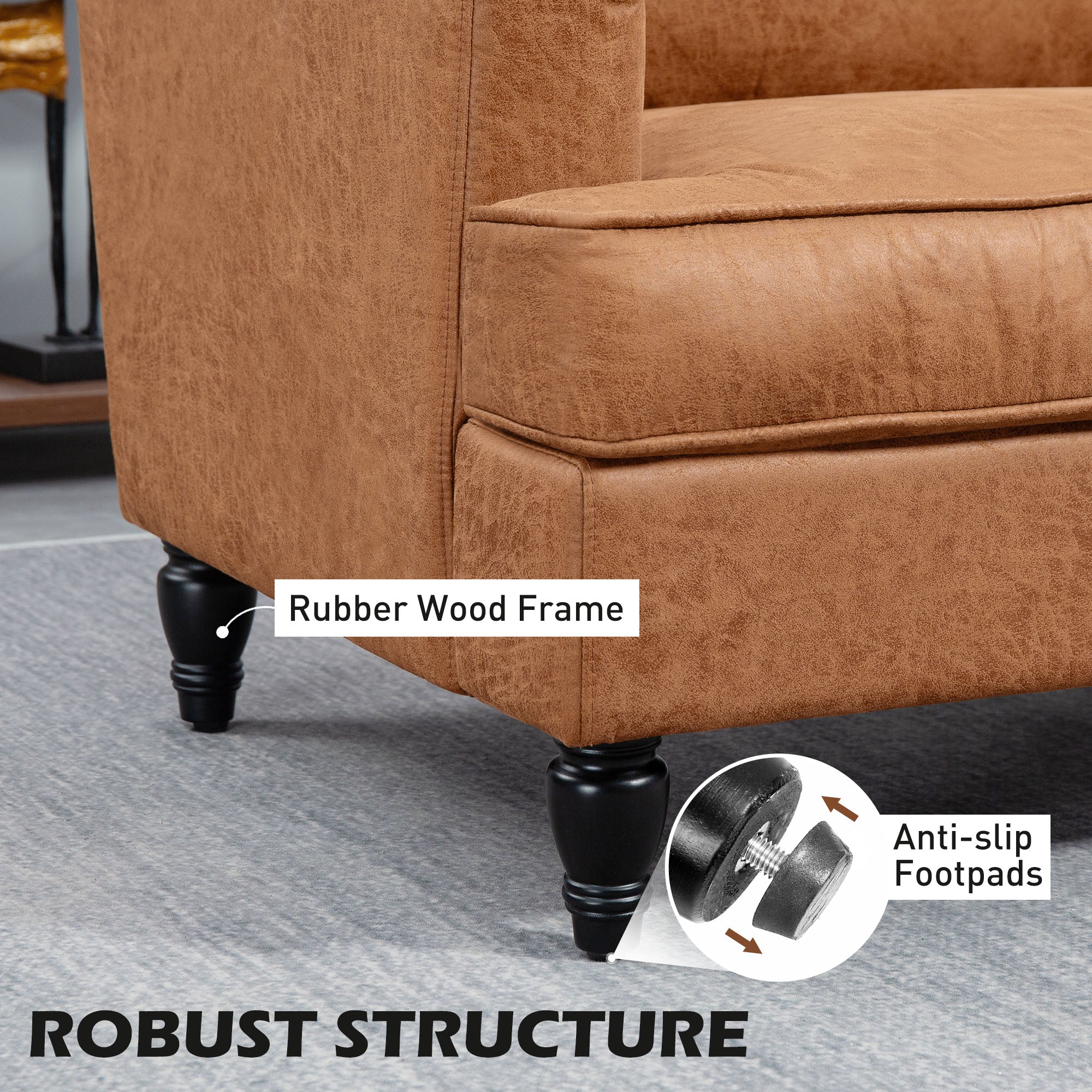 Modern Brown Accent Chair, Leathaire, Wide Seat, Relax, Living Room-DECOROLALA