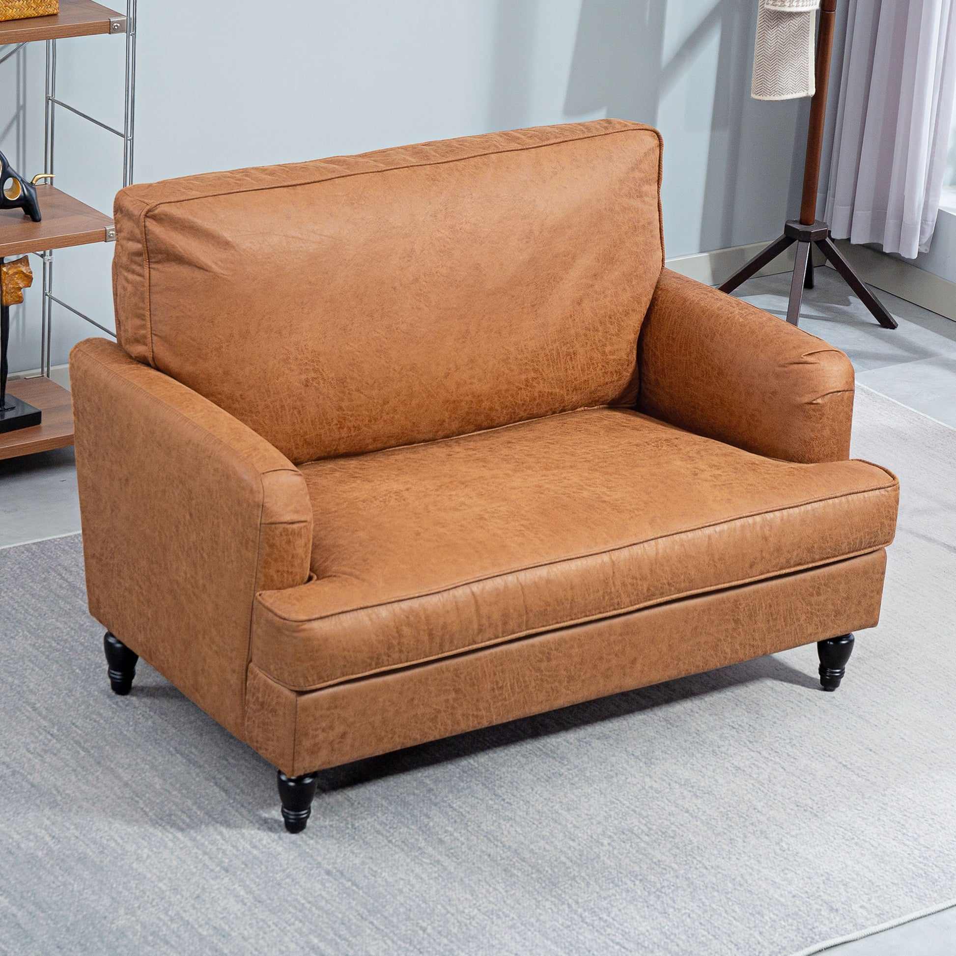 Modern Brown Accent Chair, Leathaire, Wide Seat, Relax, Living Room-DECOROLALA