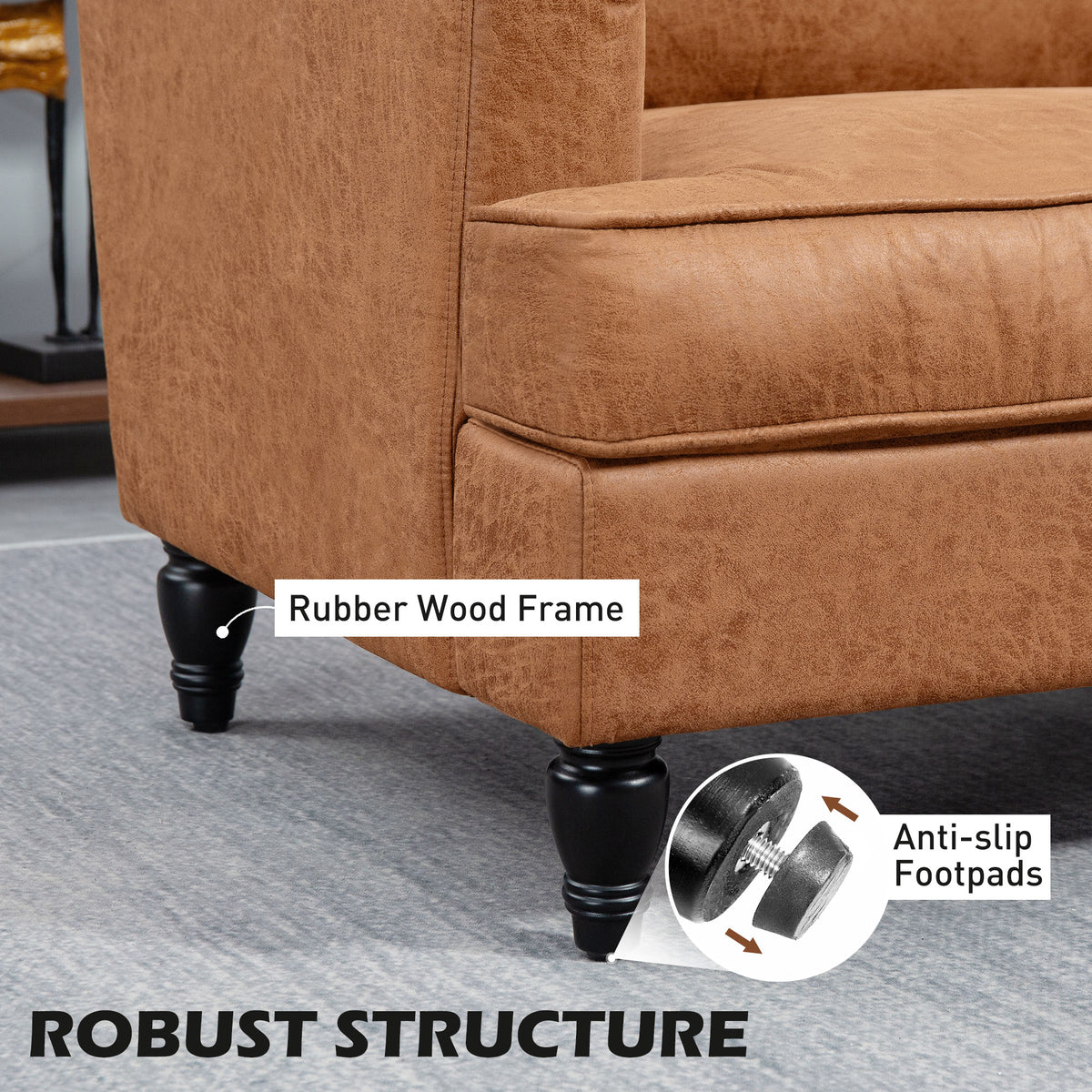Modern Brown Accent Chair, Leathaire, Wide Seat, Relax, Living Room-DECOROLALA