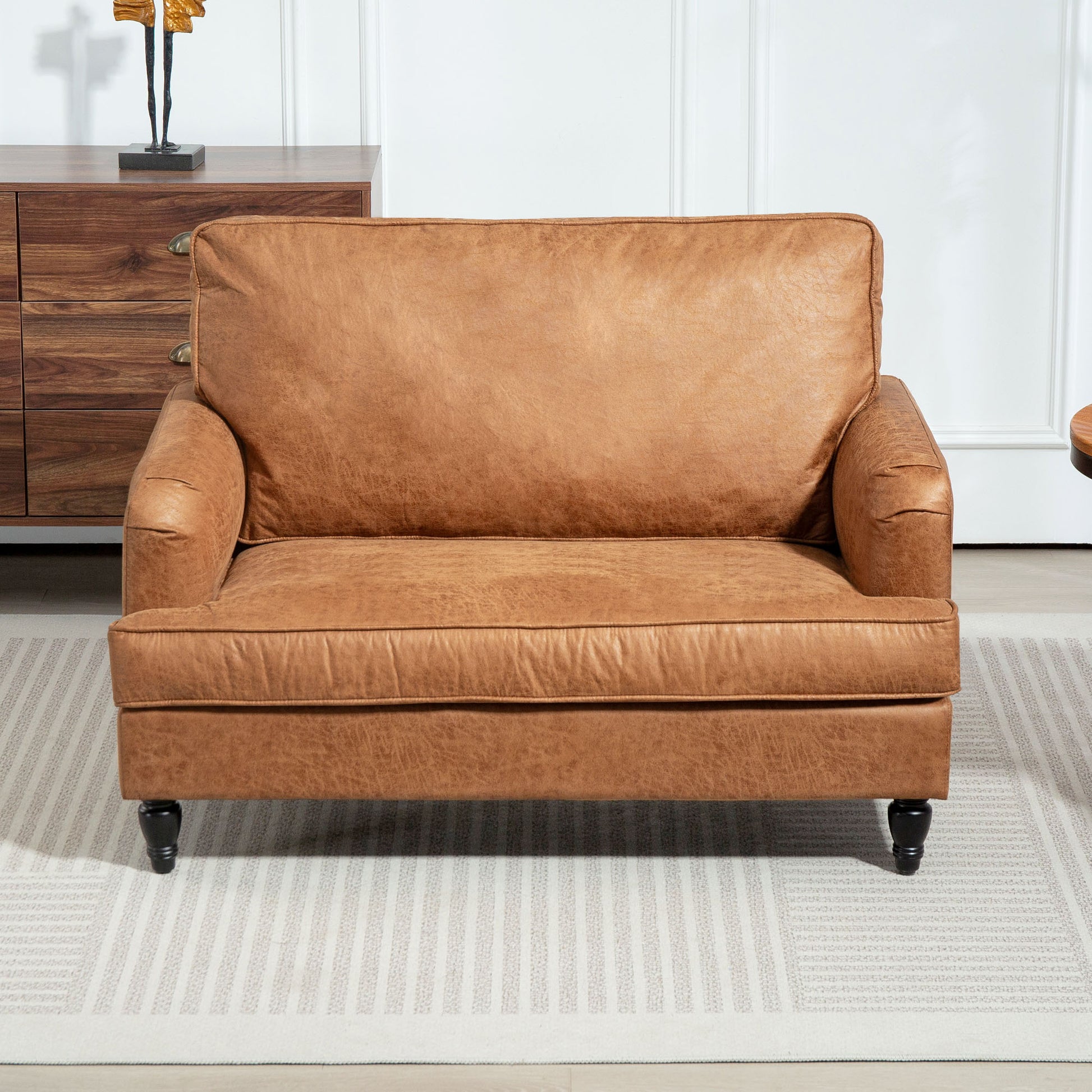 Modern Brown Accent Chair, Leathaire, Wide Seat, Relax, Living Room-DECOROLALA