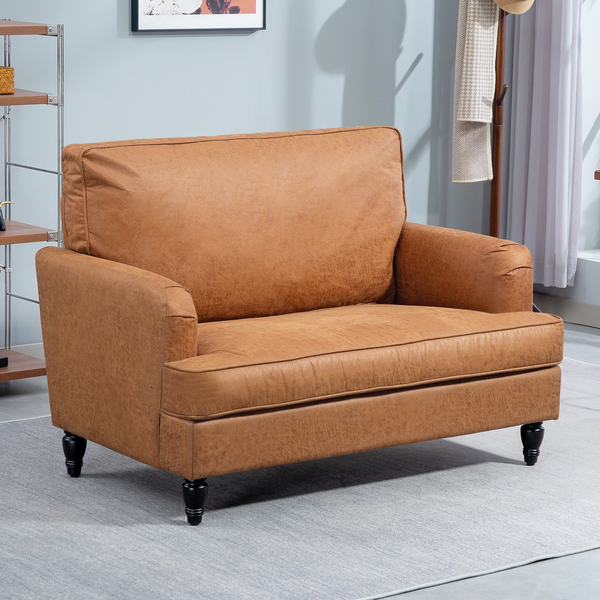Modern Brown Accent Chair, Leathaire, Wide Seat, Relax, Living Room-DECOROLALA