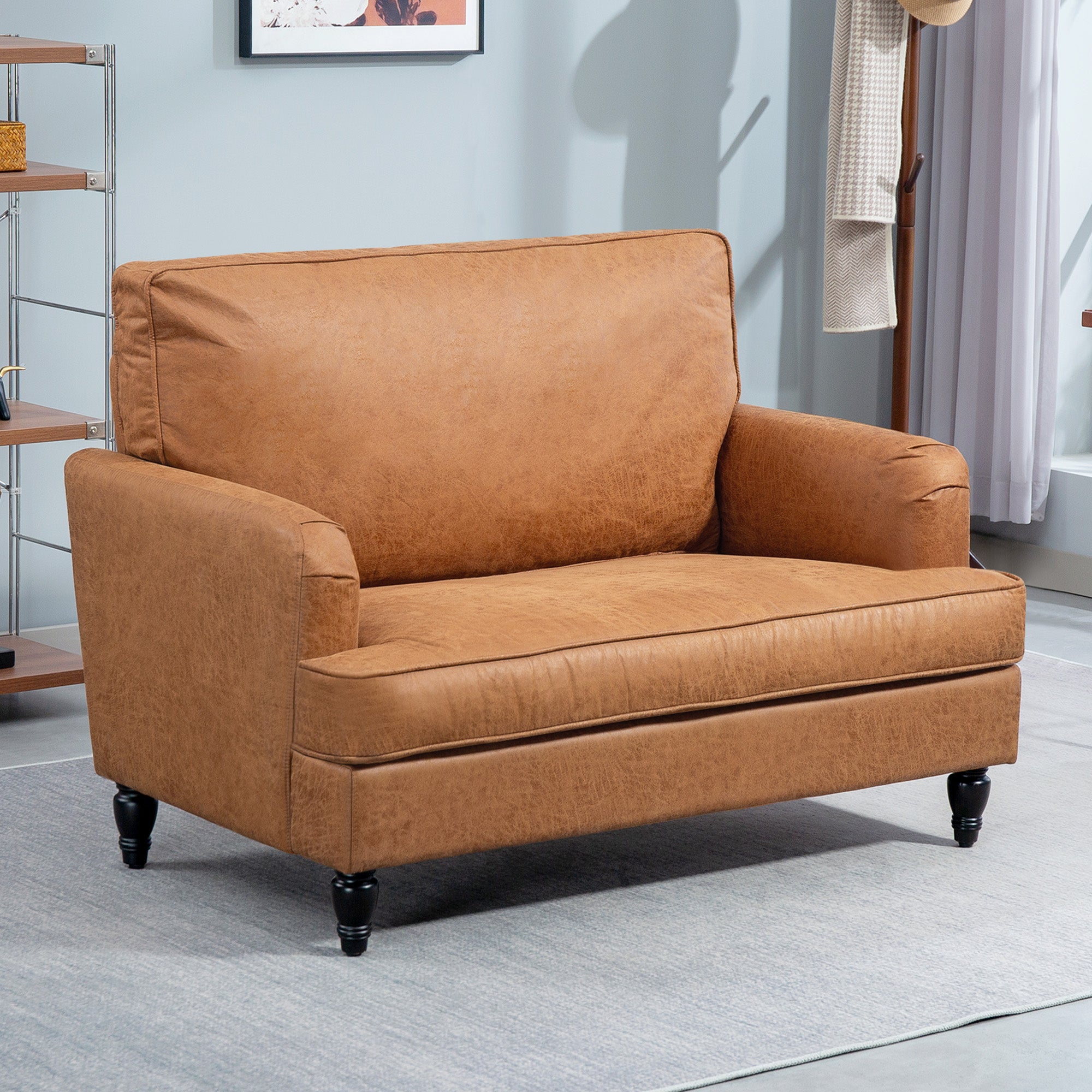 Modern Brown Accent Chair, Leathaire, Wide Seat, Relax, Living Room-DECOROLALA