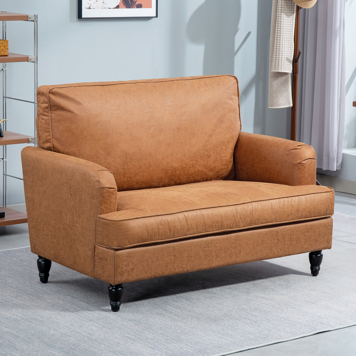 Modern Brown Accent Chair, Leathaire, Wide Seat, Relax, Living Room-DECOROLALA