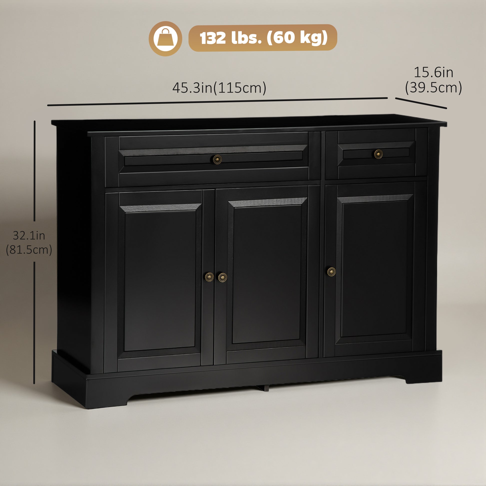 Modern Buffet Cabinet - 2 Drawers, Adjustable Shelves, Black-DECOROLALA