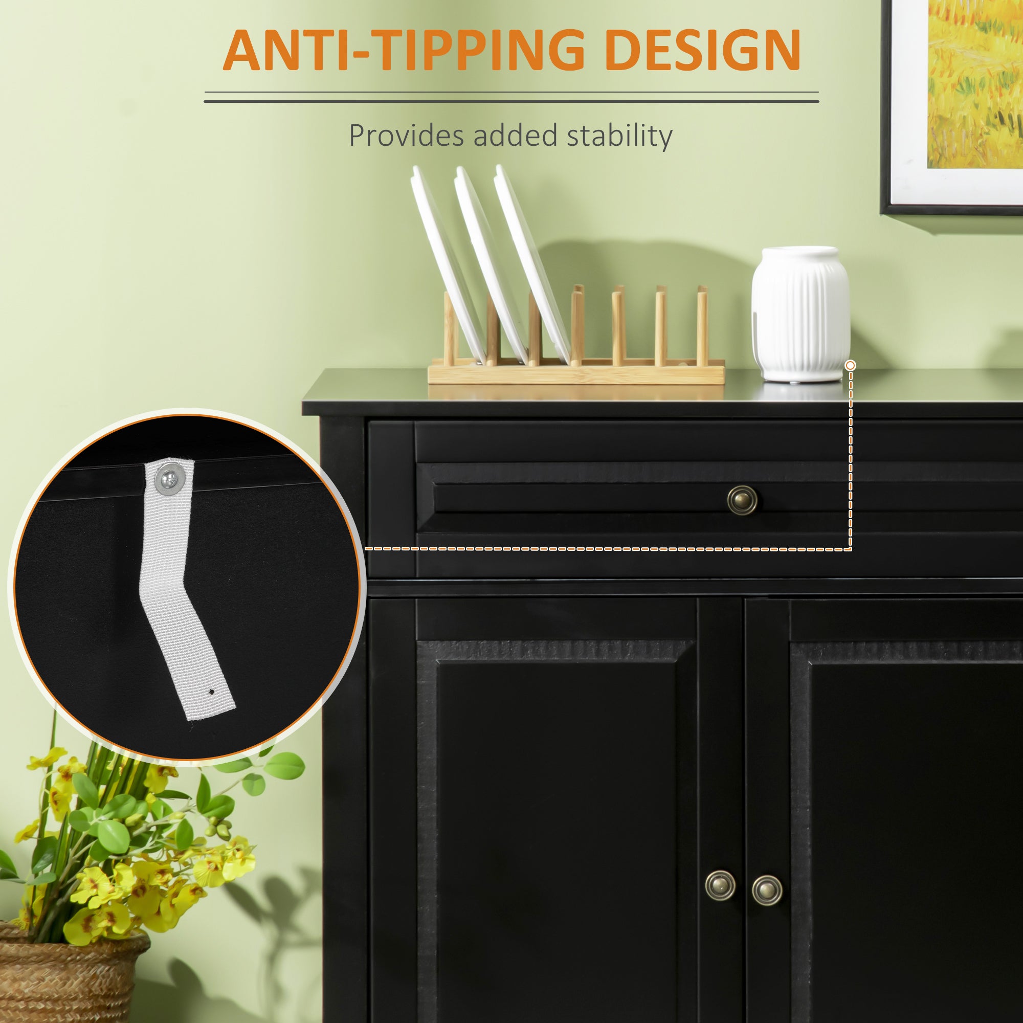 Modern Buffet Cabinet - 2 Drawers, Adjustable Shelves, Black-DECOROLALA
