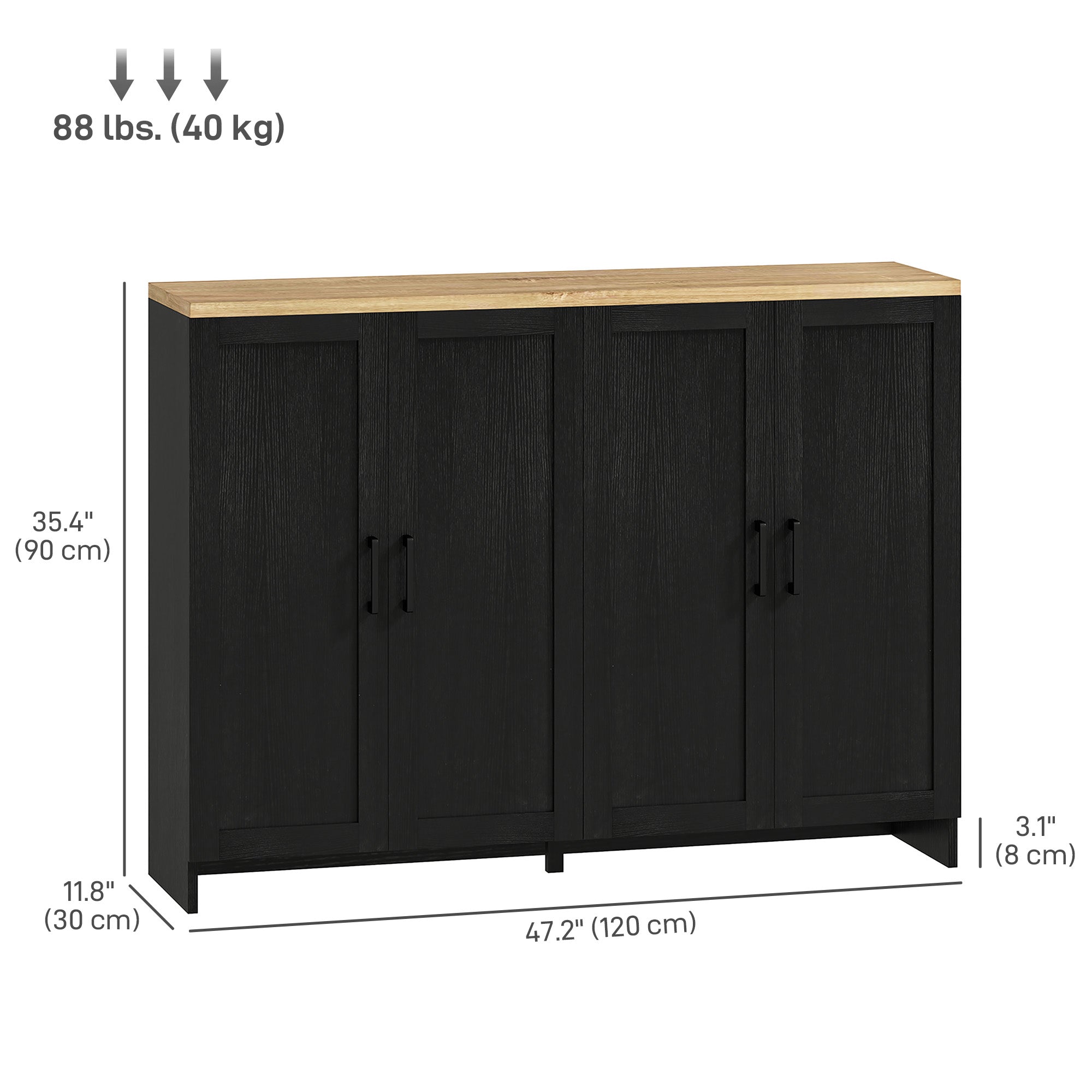 Modern Buffet Cabinet - 4 Doors, Adjustable Shelves, Dining Room Storage, Black-DECOROLALA