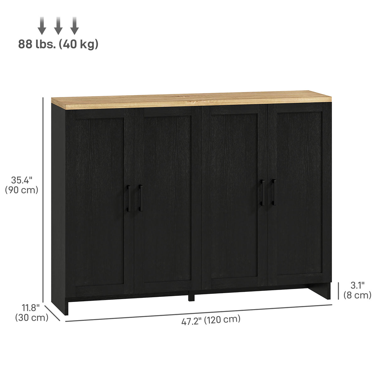 Modern Buffet Cabinet - 4 Doors, Adjustable Shelves, Dining Room Storage, Black-Bar Cabinets-DECOROLALA
