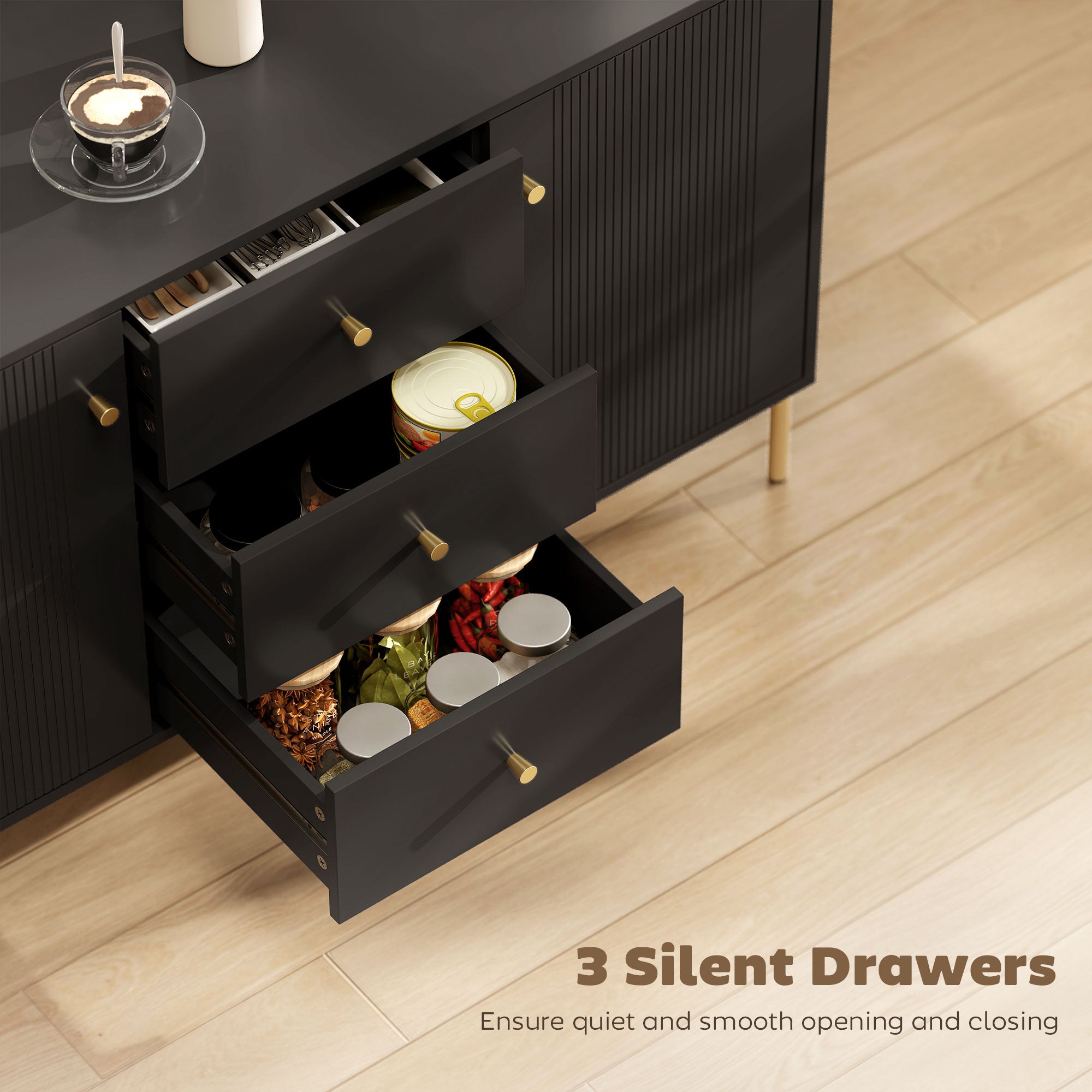 Modern Buffet Cabinet Sideboard - Black & Gold 47"-DECOROLALA