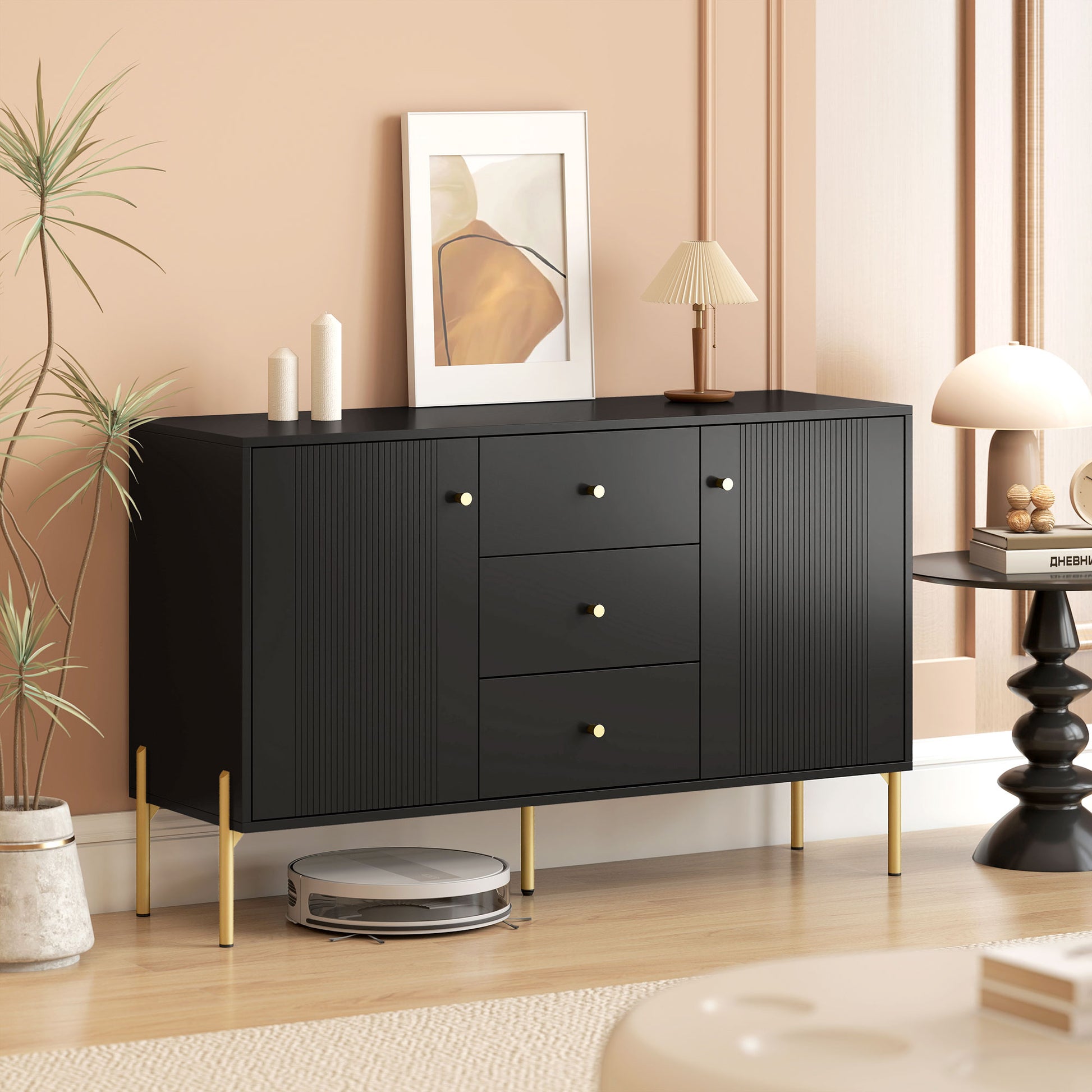 Modern Buffet Cabinet Sideboard - Black & Gold 47"-DECOROLALA
