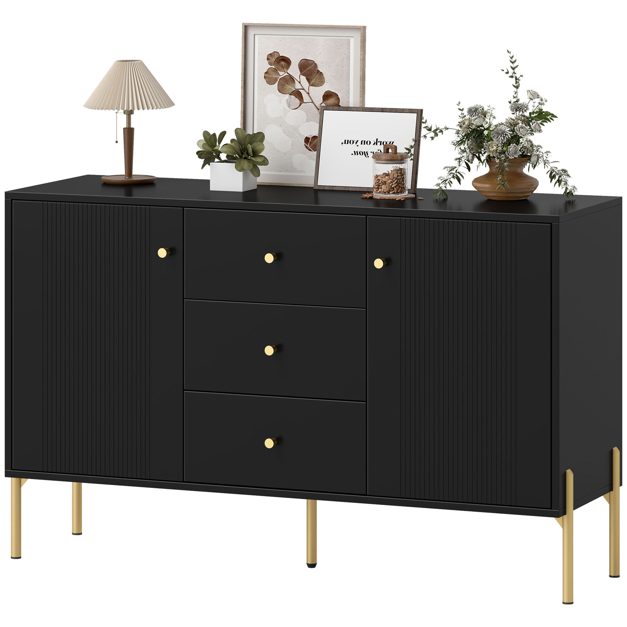 Modern Buffet Cabinet Sideboard - Black & Gold 47"-DECOROLALA